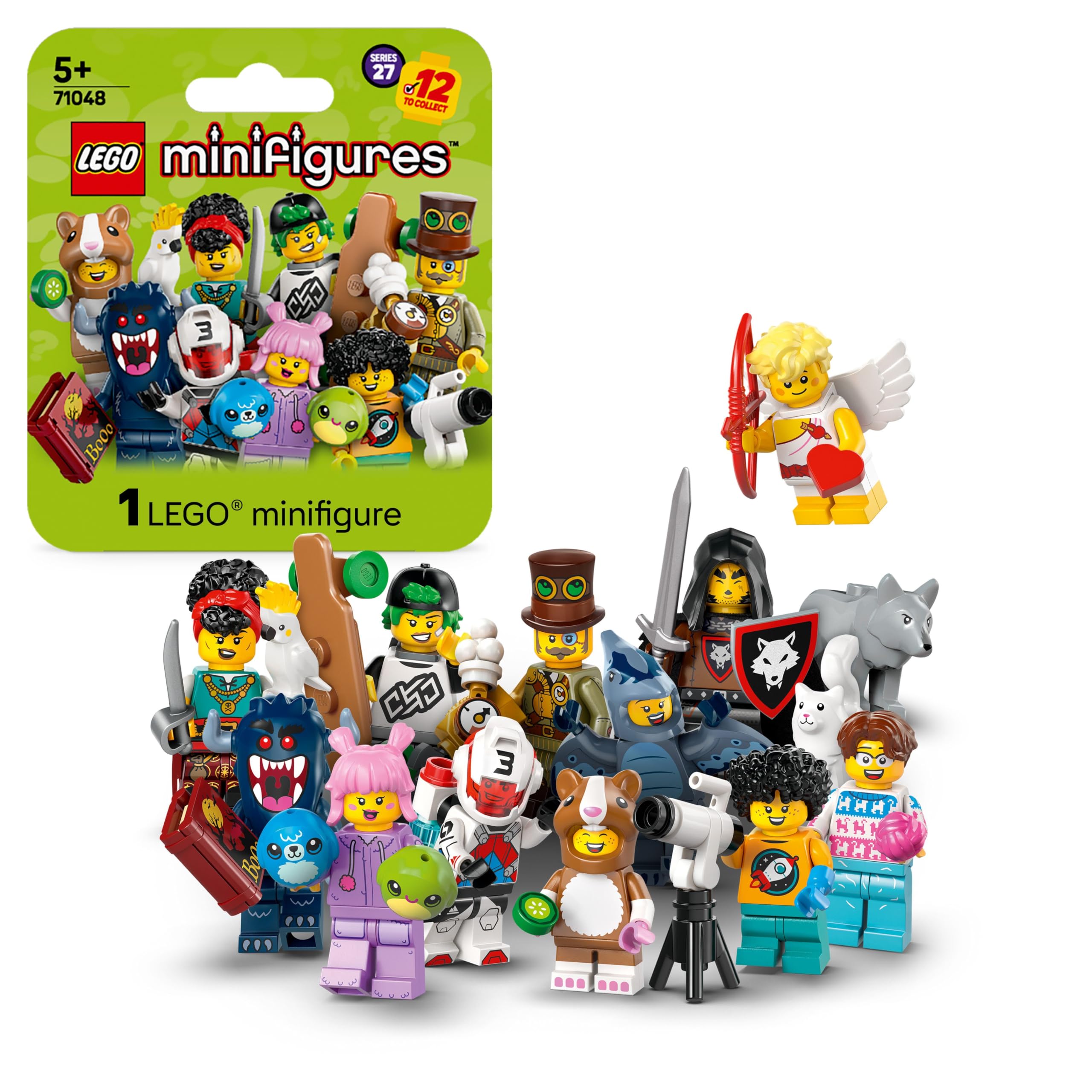 Minifigures Series 27 Mystery Box, Get 1 of 12 Collectible Figures incl. Cupid, Pterodactyl, Jetpack Racer & More - Toys for 5+ Year Old Boys and Girls 71048