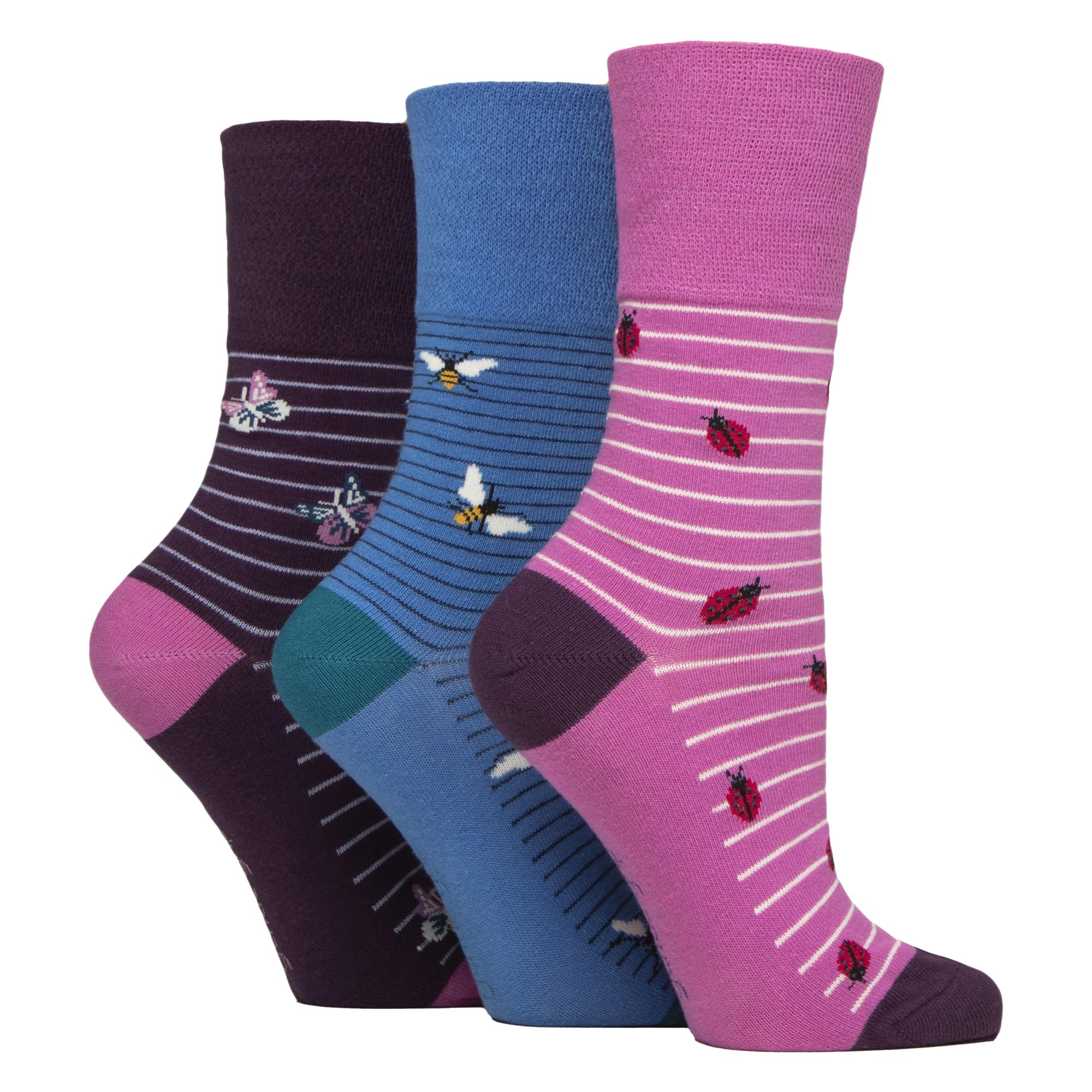 6 Pairs Womens Sockshop Cotton Socks | Gentle Grip | 4-8 UK (UK, Numeric, 4, 8, Regular, Regular, Beautiful Bugs)