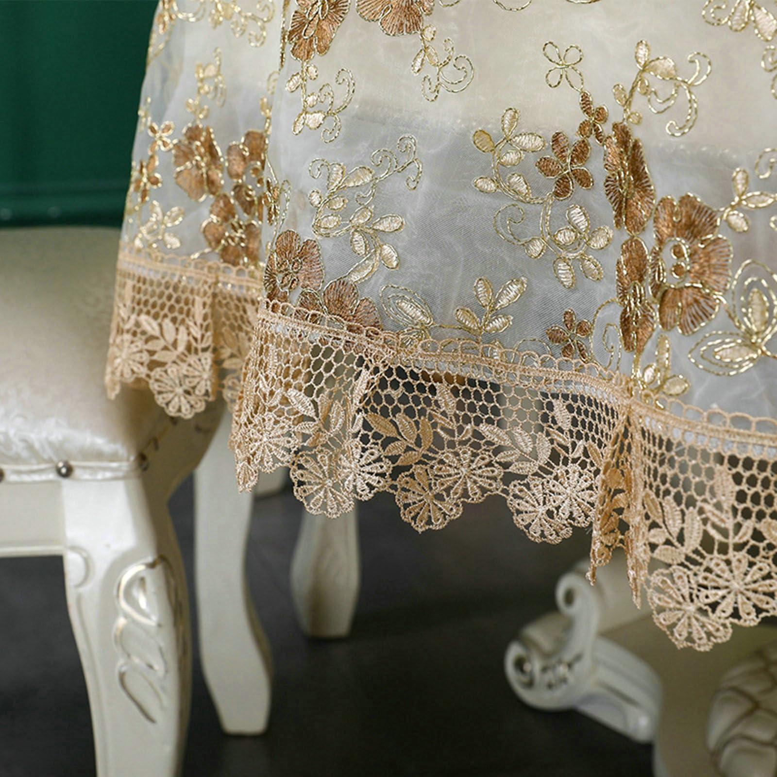 Tischdecke Rund Küche 150 cm, Spitze Stickerei Polyester, Kaffee