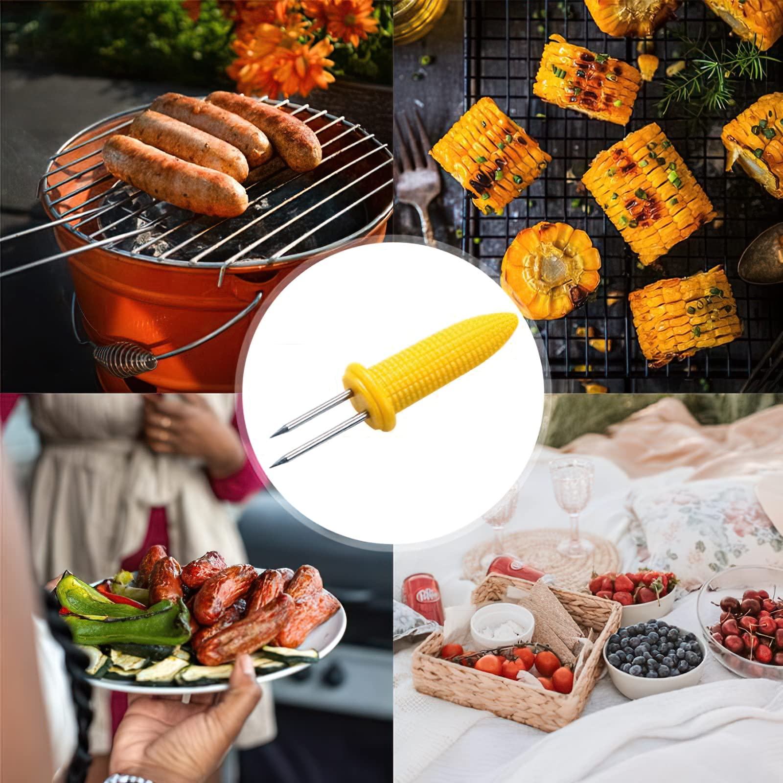 20 Pezzi Spiedini di Mais, Forchette per Barbecue in Acciaio Inox Spiedini per Pannocchie di Mais Forcella della Frutta Punta Utensile per Barbecue Picnic Casa Giardino Campeggio