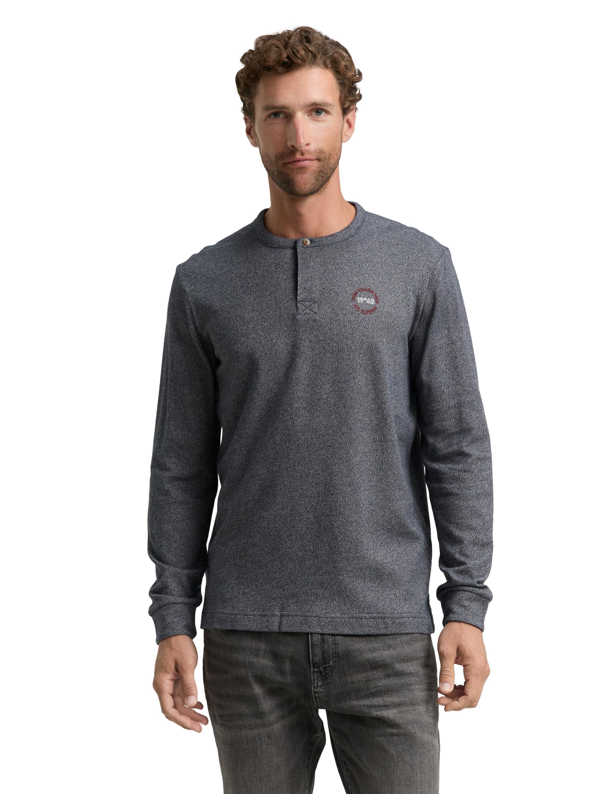 TOM TAILOR Herren Henley Langarmshirt aus Baumwolle