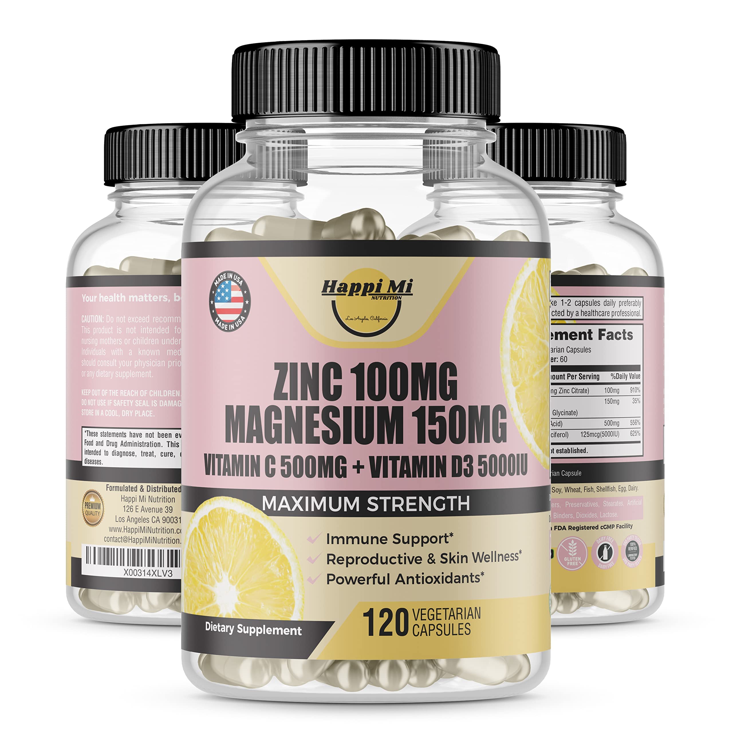 Zinc, Zinc 100mg, Magnesium Glycinate 150mg, Vitamin D3 5000 IU