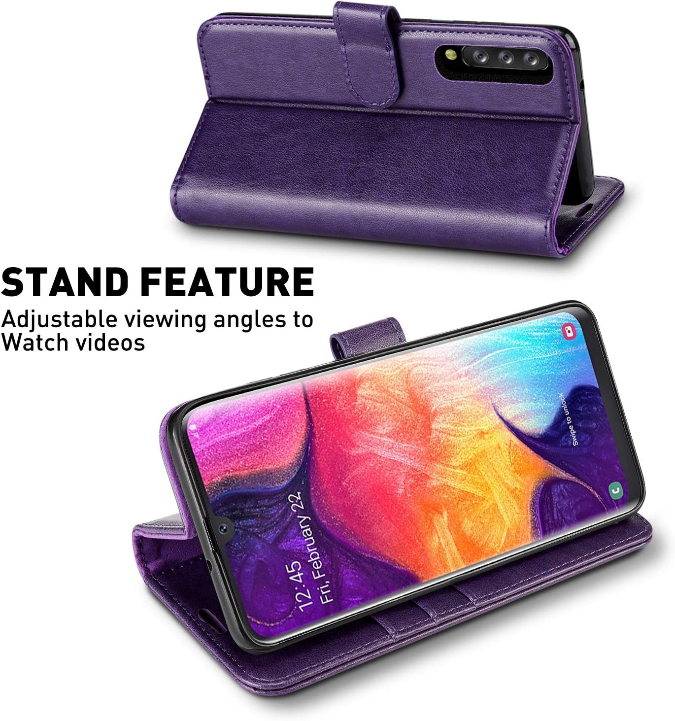 MONASAY Galaxy A50 / A50s / A30s Wallet Case, 6.4 inch, [Included Screen Protector] Flip Folio Leather Cell Phone Cover with Credit Card Holder, Purple