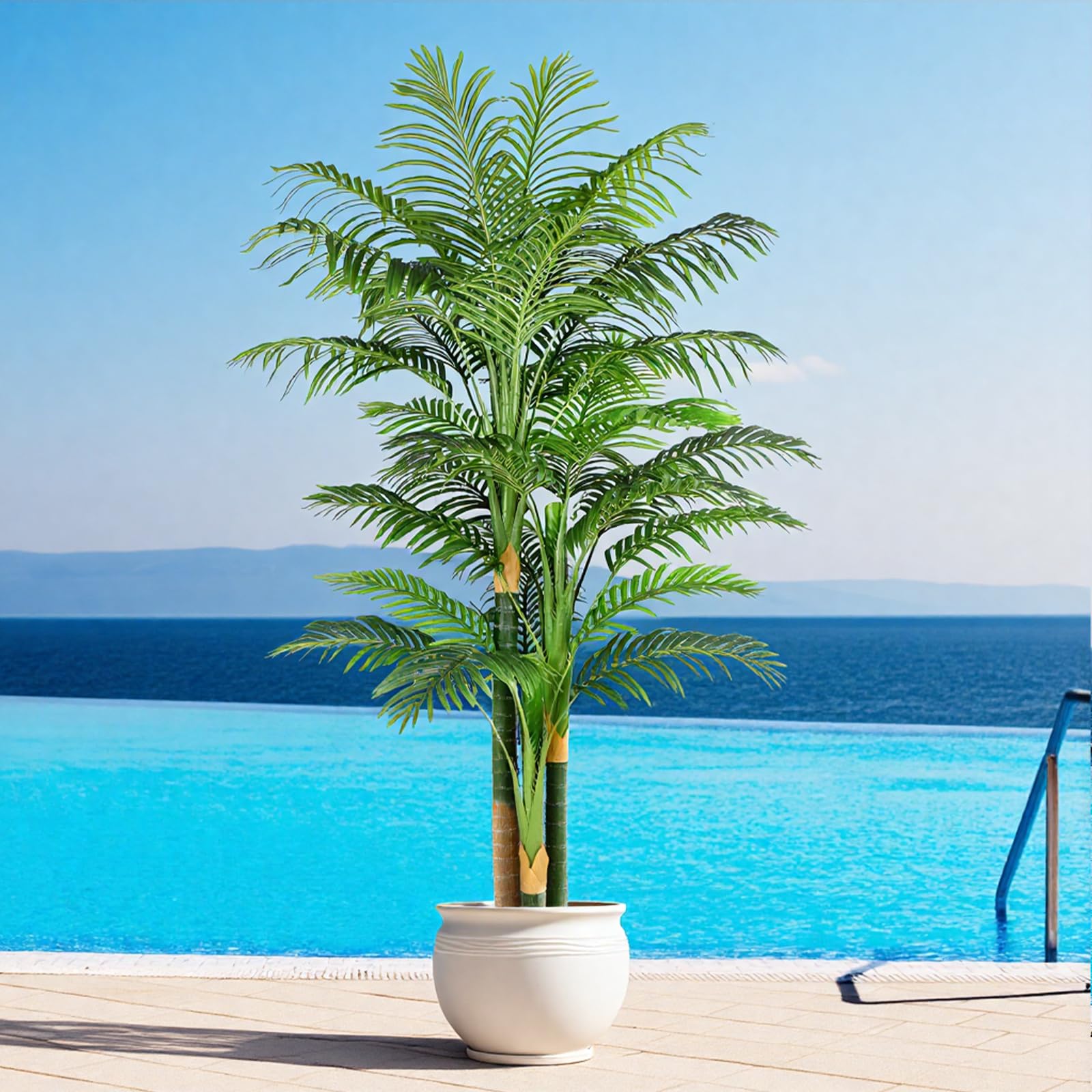 Palmier Artificiel Triple Doré 200cm Haute, Palmier Artificiel Exterieur, Arbre Artificiel Exterieur ou Intérieur pour Maison Chambre Bureau Salon Balcon Jardin Décoration (1Pack)