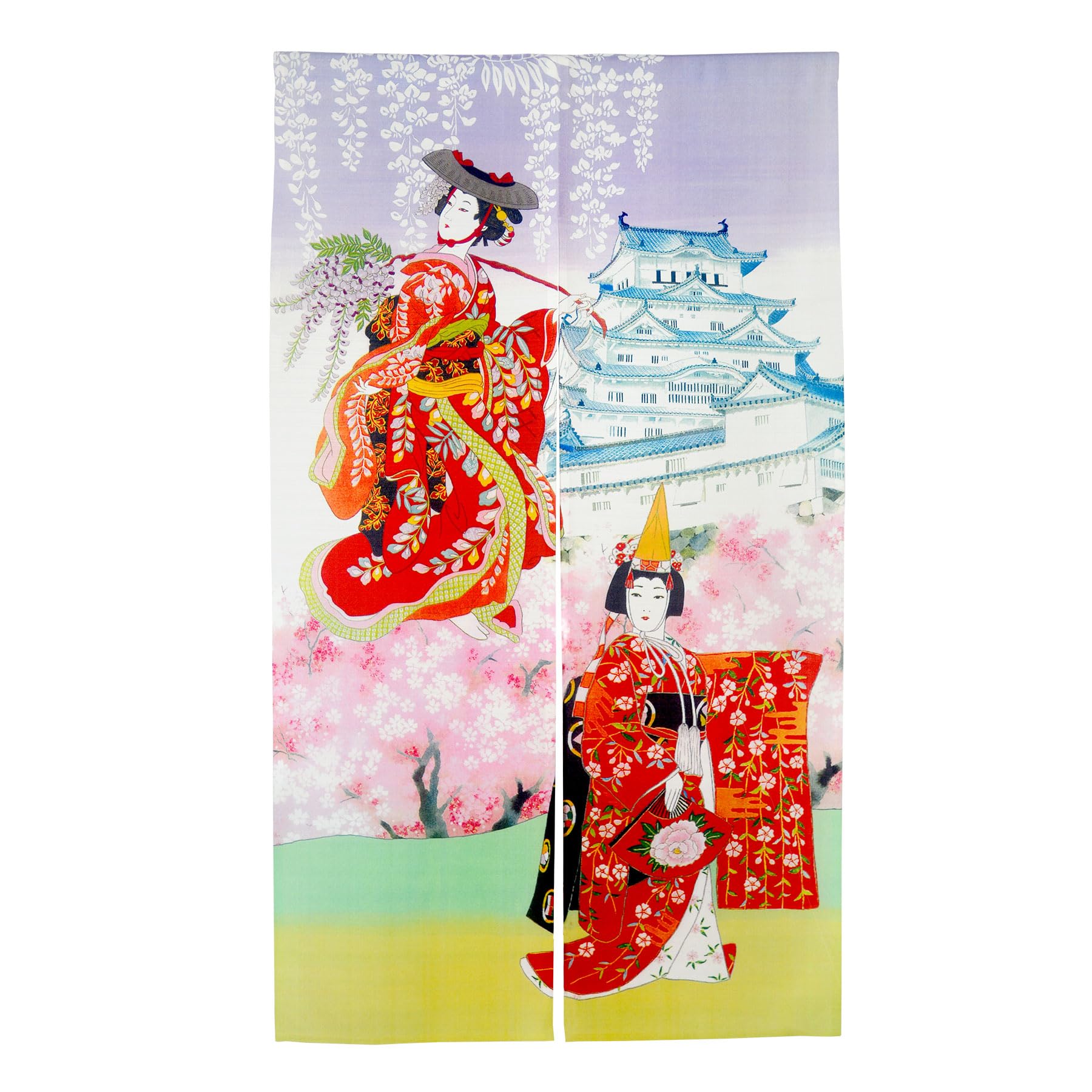 Rideau De Porte Japonais Noren 85x150 Cm - Motif Chat Porte-Bonheur Et Fleur De Cerisier, Polyester, Pour Décoration Maison/restaurant