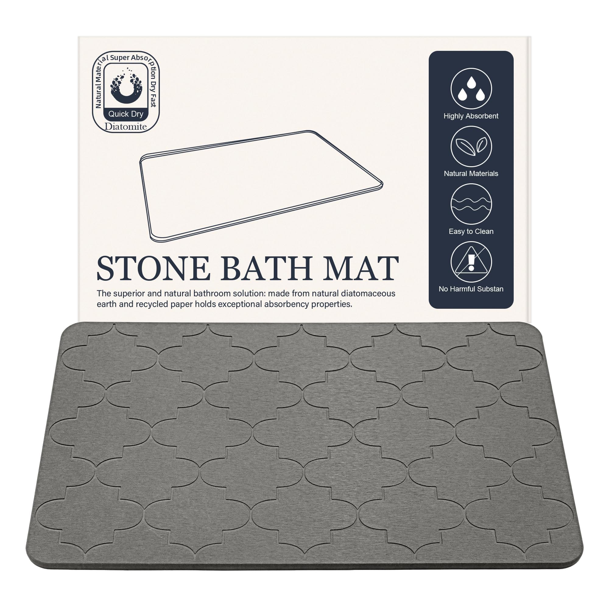 Stone Pet Feeding Mat Super Absorbent Diatomite Cat Dog Bowl Mat For Food and Water Quick Dry Non-Slip Diatomaceous Earth Water Absorbing Drying Floor Stone Mats for Messy Drinkers (23.6 x 15.35 Grey)