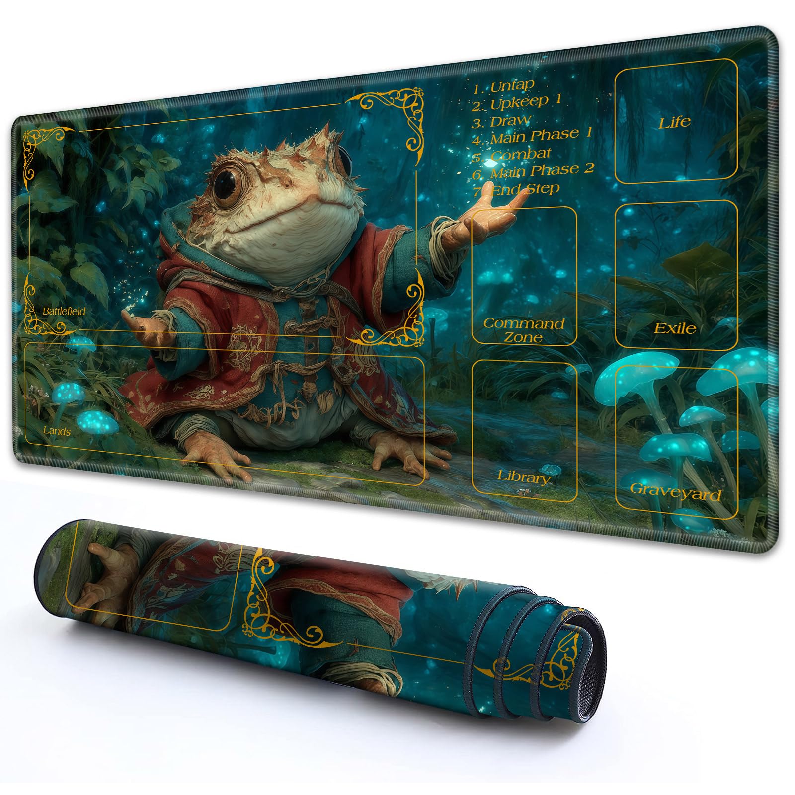 RMJKXQZG for MTG Playmat 24" x 14" with High Elastic Rubber Base Non-Slip Rubber Sole HD Printing for TCG Mat Magic Playmats MTG Game Mat, Cute Green Frog Toad