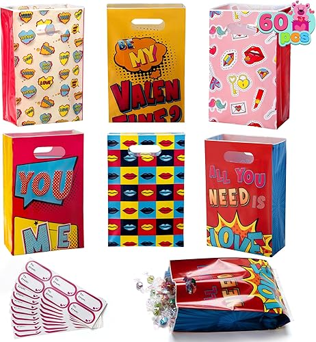 JOYIN 60 bolsas de regalo de plástico para el día de San Valentín, bolsas de plástico para dulces para niños, regalos de fiesta de San Valentín, disponible en Yaxa El Salvador