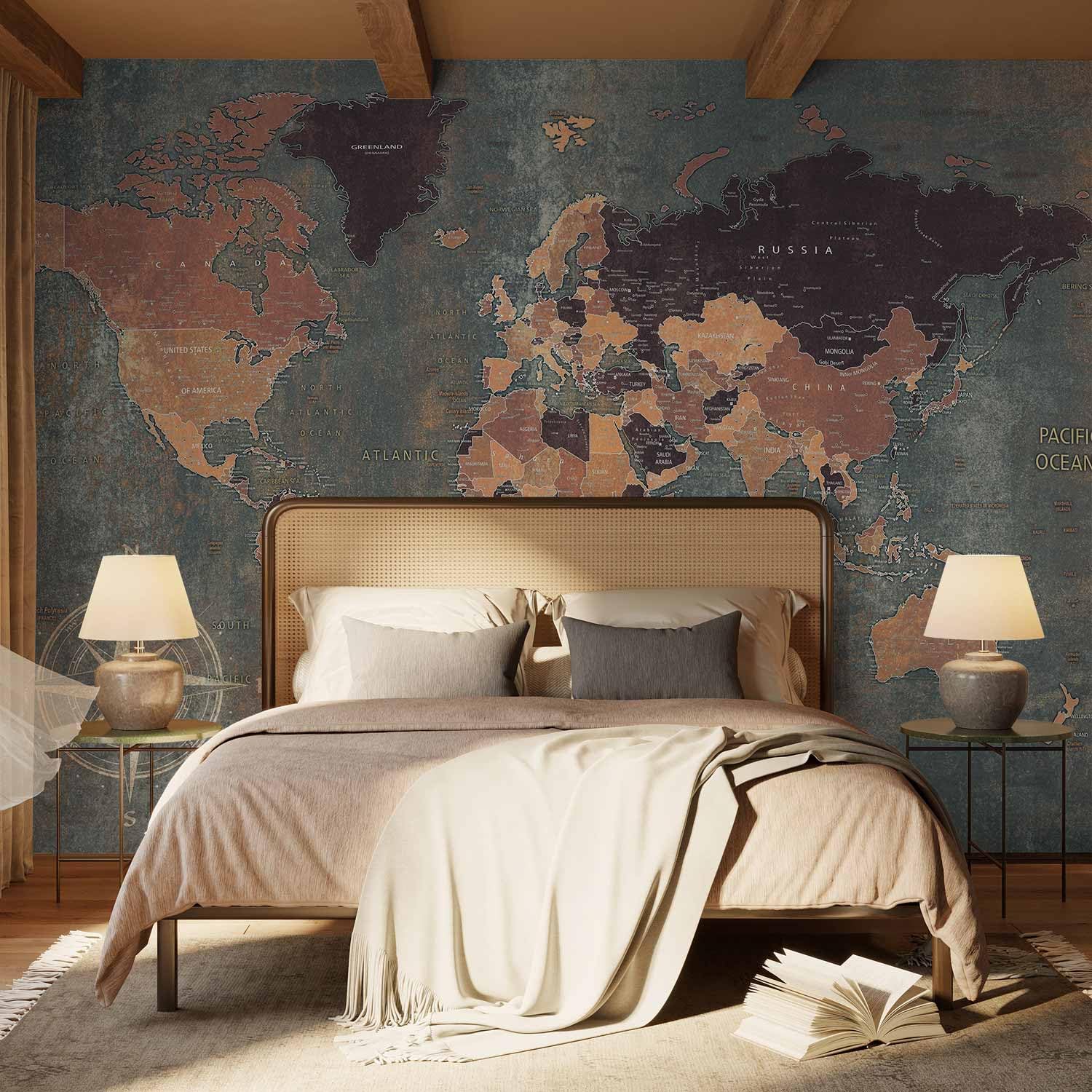 Papier Peint Murando Intissé 100x70 Cm Décoration Murale XXL Poster Tableaux Muraux Tapisserie Photo Trompe L'oeil Carte Du Monde Bois Coloré