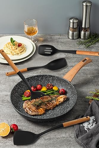 Miniatura 6 de Juego de utensilios de cocina de silicona grande, juego de 4 utensilios de cocina con mango de madera, kit de utensilios de silicona resistentes al