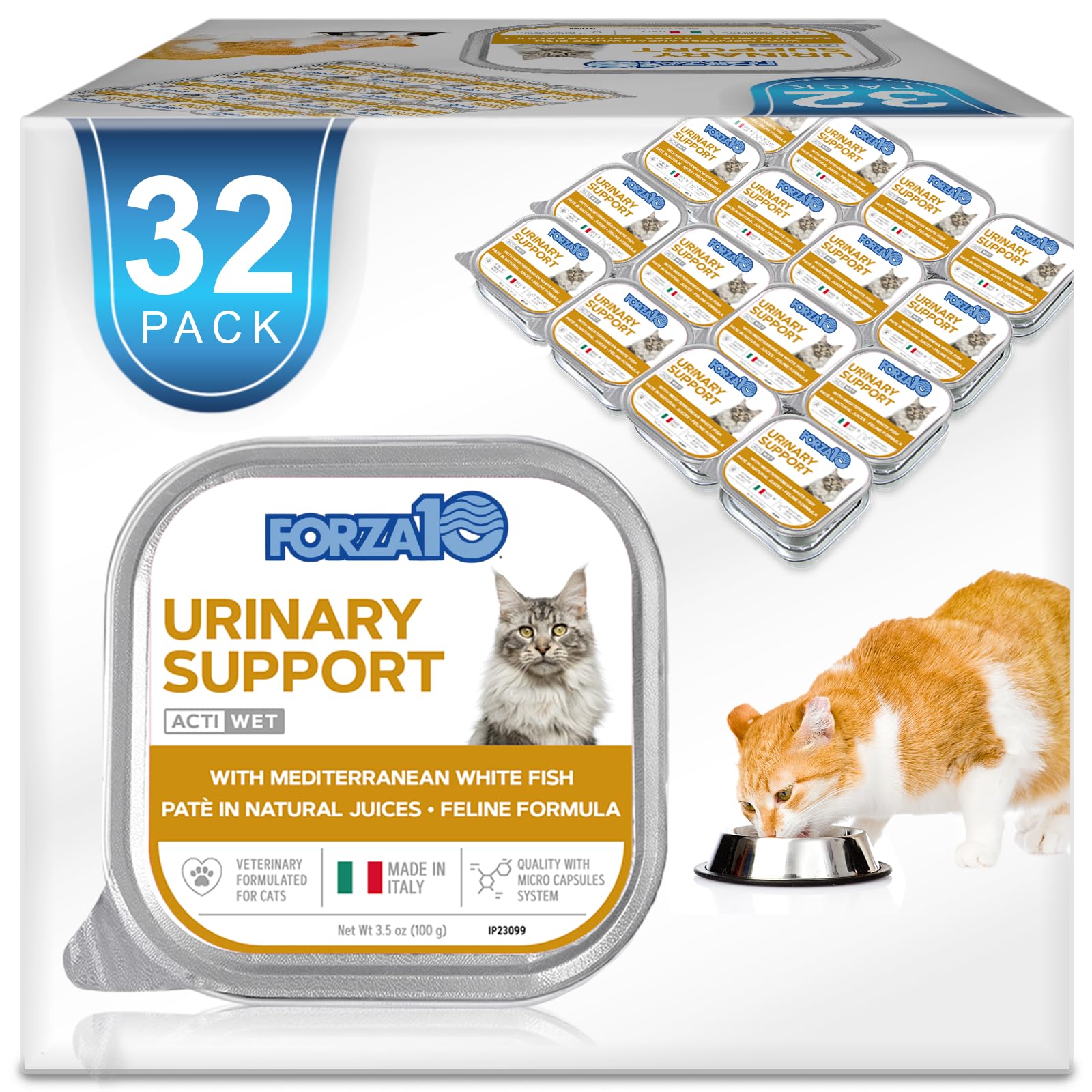 Forza10 - Cat Food, Urinary Tract Wet Cat Food, Non GMO, Vet-Approved UTI Support with Salmon Flavor, Made in Italy (3.5 oz, 32 Pack)