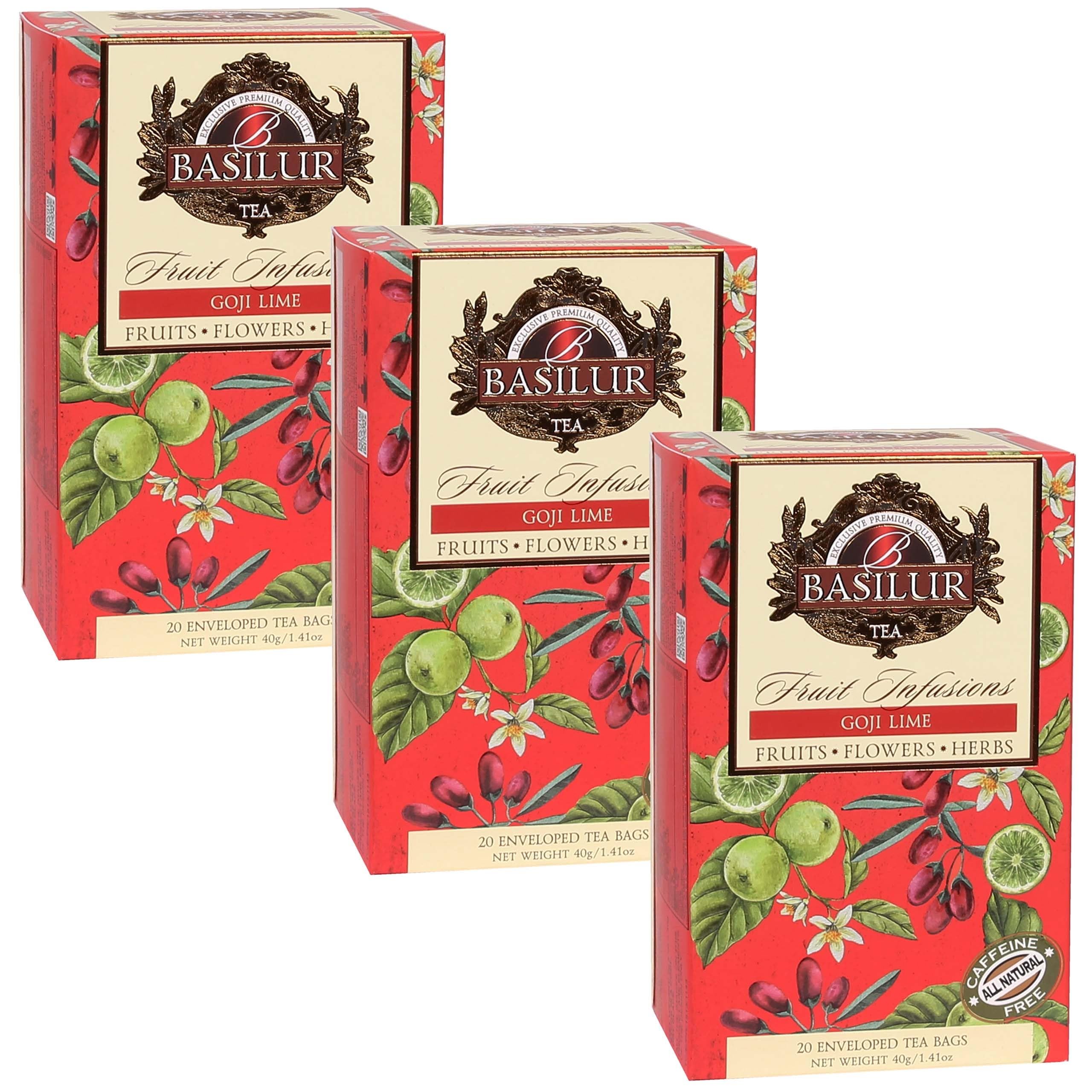 BASILUR Infusiones de Frutas - Té de frutas descafeinado con sabores naturales de goji, lima y cítricos, en bolsitas 20 x 2 g (12)