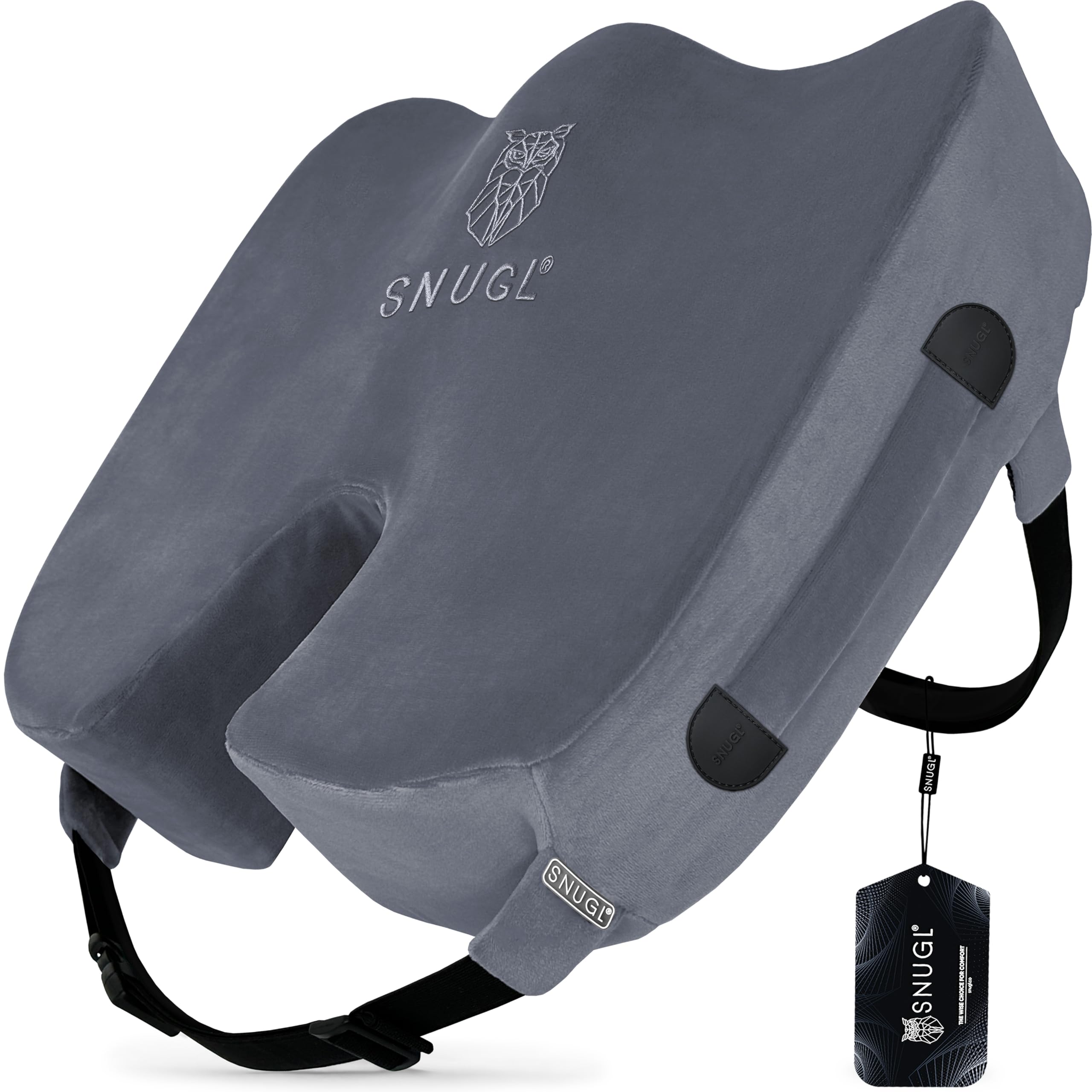 SNUGL Sitzkissen orthopädisch Memory Foam Steißbeinkissen | Stuhlkissen gegen Rückenschmerzen | Ergonomisches Keilkissen für Bürostuhl, Auto, Rollstuhl & Gaming Stuhl – Standard Hellgrau