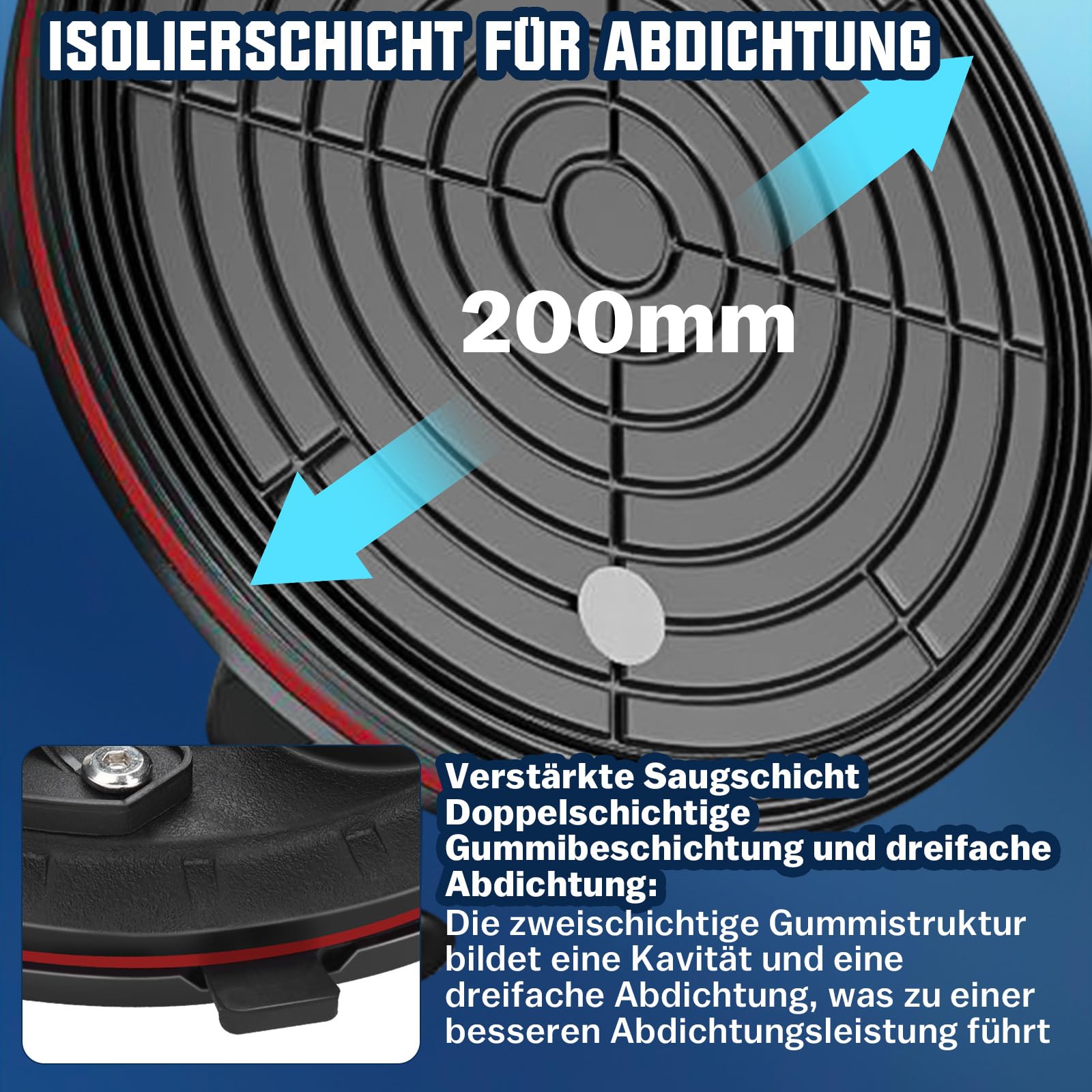 2er Set 8" Saugheber Glasheber Saughalter, Vakuumheber Fliesenheber Plattenheber, Doppelschicht Saugnäpfe, Vakuum Saugheber für Glas Fliesen Marmor, inkl. Werkzeugkasten (Tragkraft 260KG)