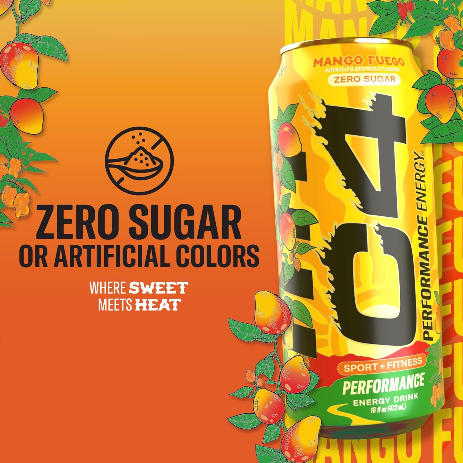 C4 Performance Energy Drink can with 'Zero Sugar or Artificial Colors' text