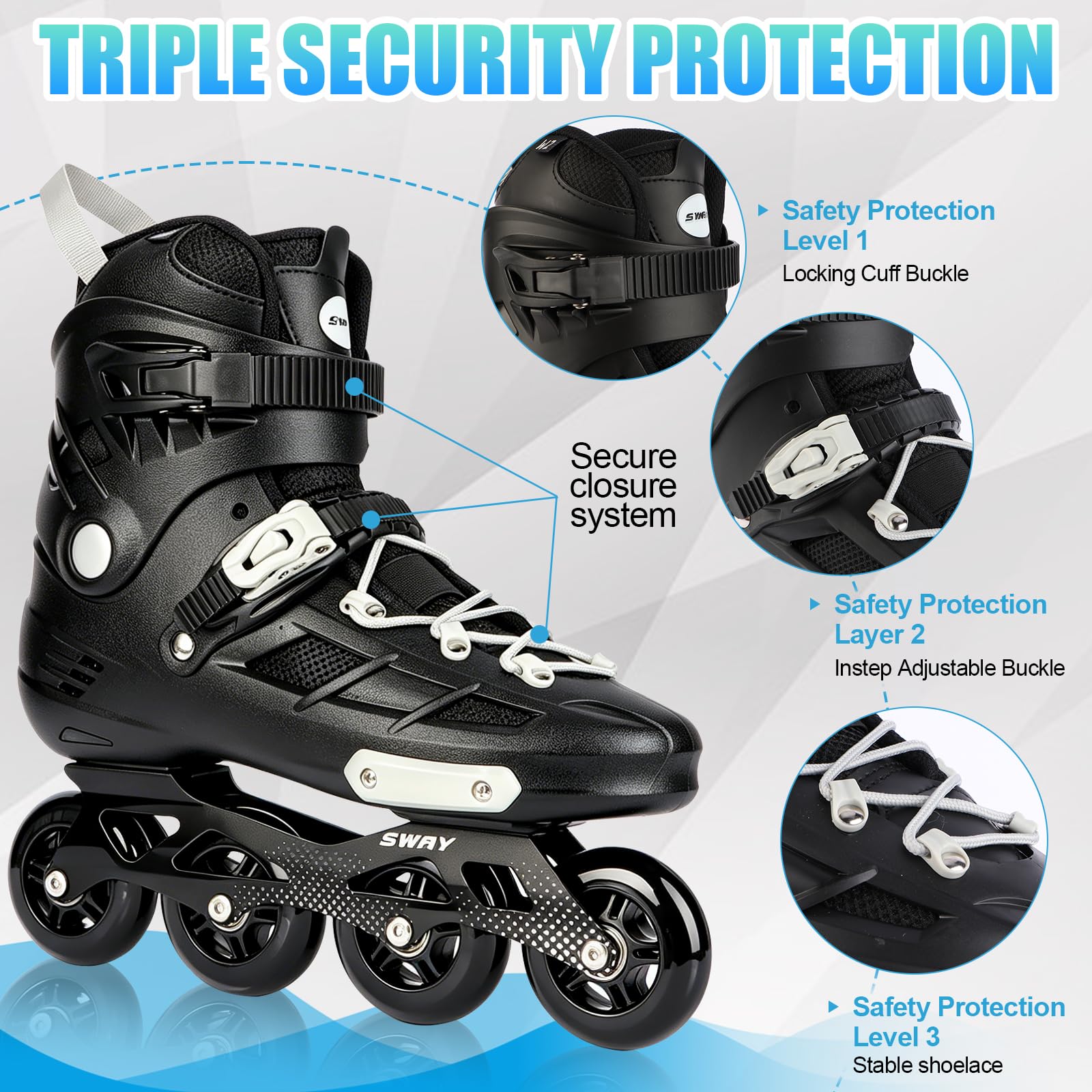 Inline Skates für Damen und Herren, Professional Fitness Inliner Skates mit ABEC-7 Kugellager, 84A PU-Rollen, Atmungsaktives Waschbares Innenfutter