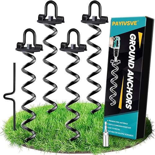 Paquete de 4 anclajes de tierra, estacas de trampolín resistentes, estacas en espiral, anclajes de tierra para tienda, toldo, casa de gallina,