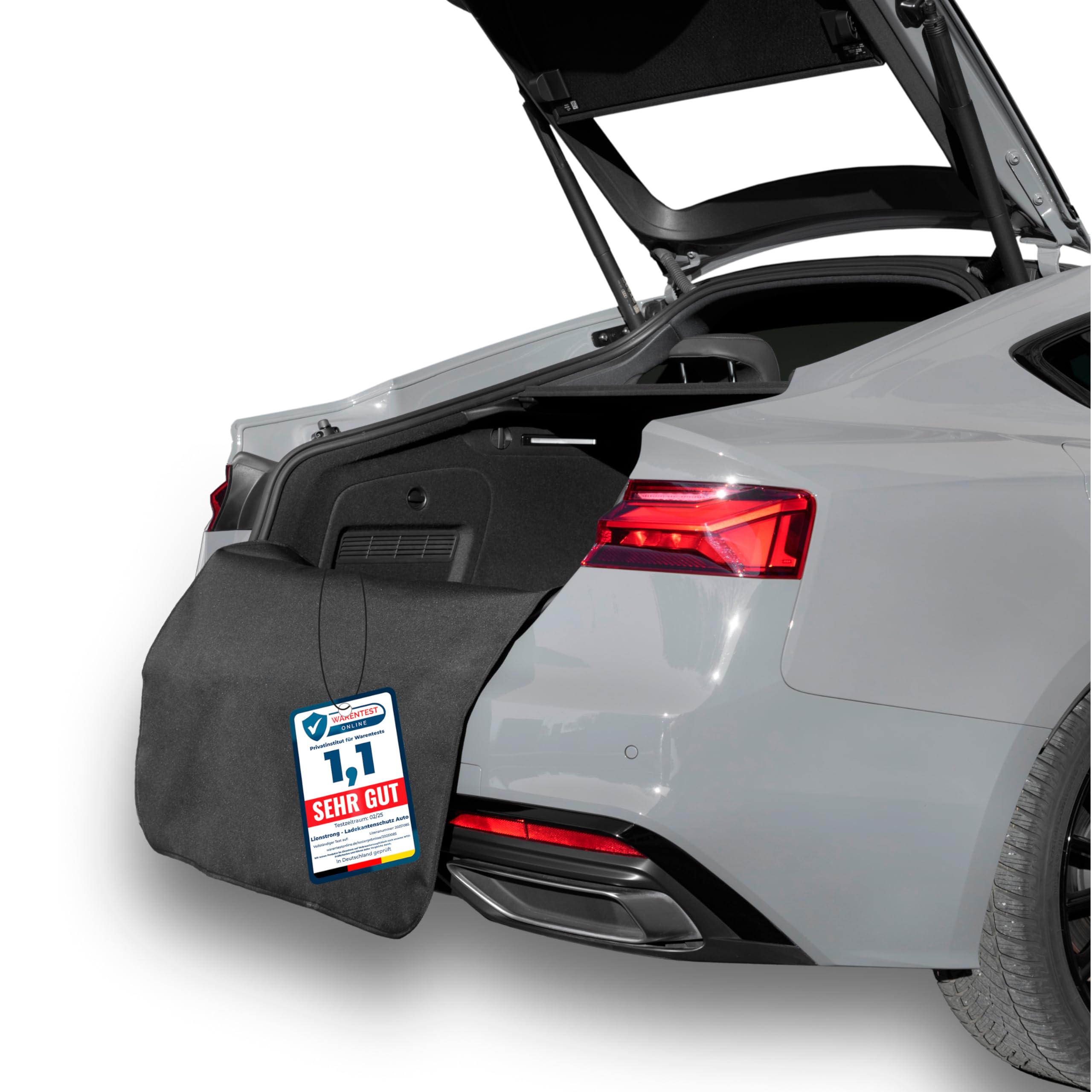 LIONSTRONG® Ladekantenschutz Kofferraum [GEPOLSTERT & WASSERDICHT] – Universelle Schutzmatte geeignet vom Kleinwagen bis zum SUV – Kofferraumschutz Auto Hund – Kratzfest und rutschfest