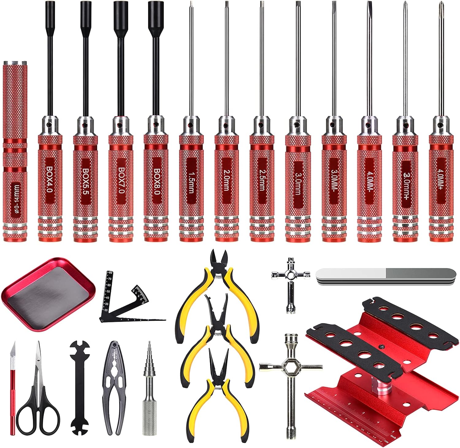 RC Car Tool Kit (27pcs), Screwdriver Set (Flat, Phillips, Hex), Pliers
