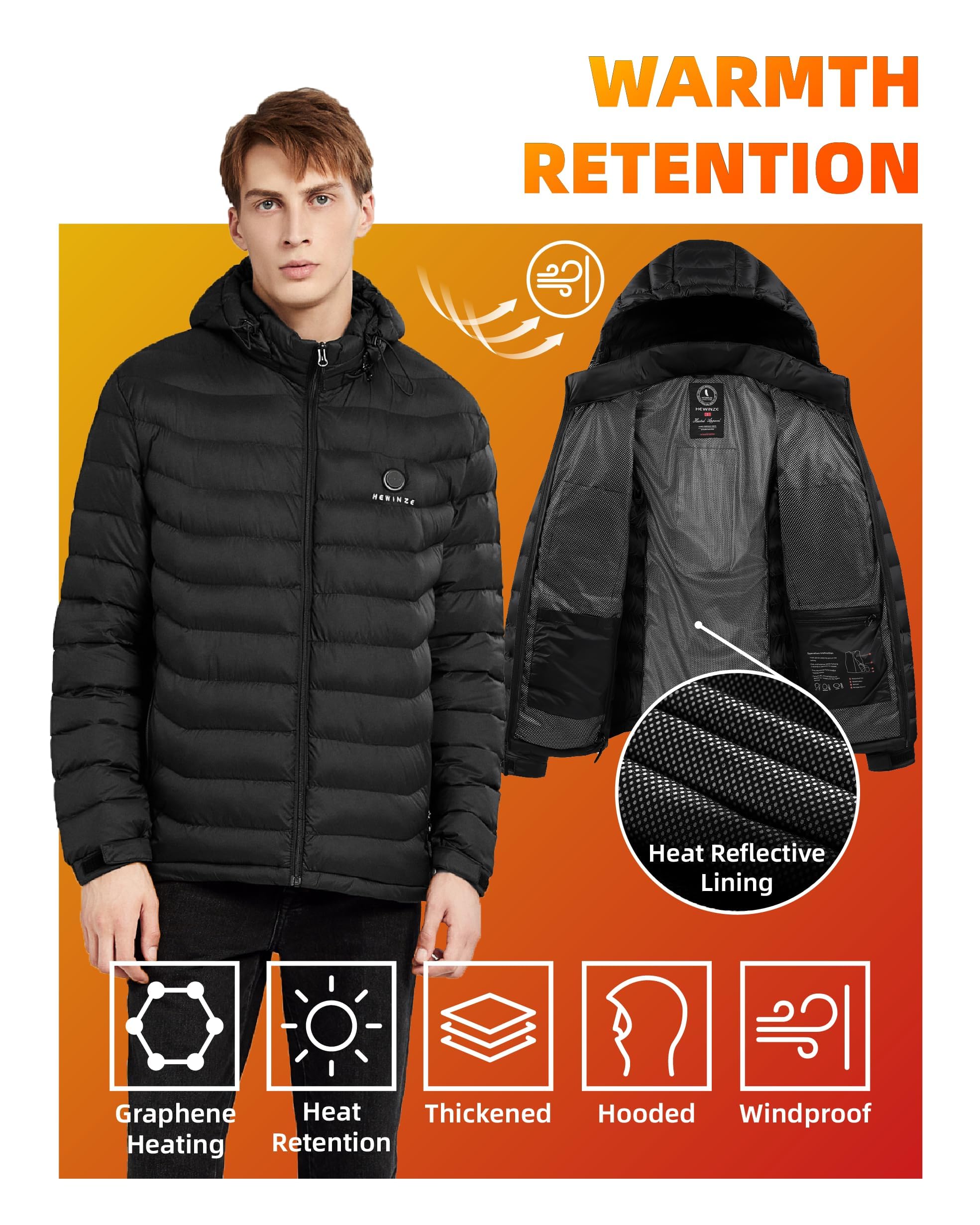 HEWINZE Veste Chauffante Femme avec batterie incluse,Manteau Chauffante Femme avec capuche pour L'hiver, la Chasse, L'extérieur, le Camping, Ski Équitation.