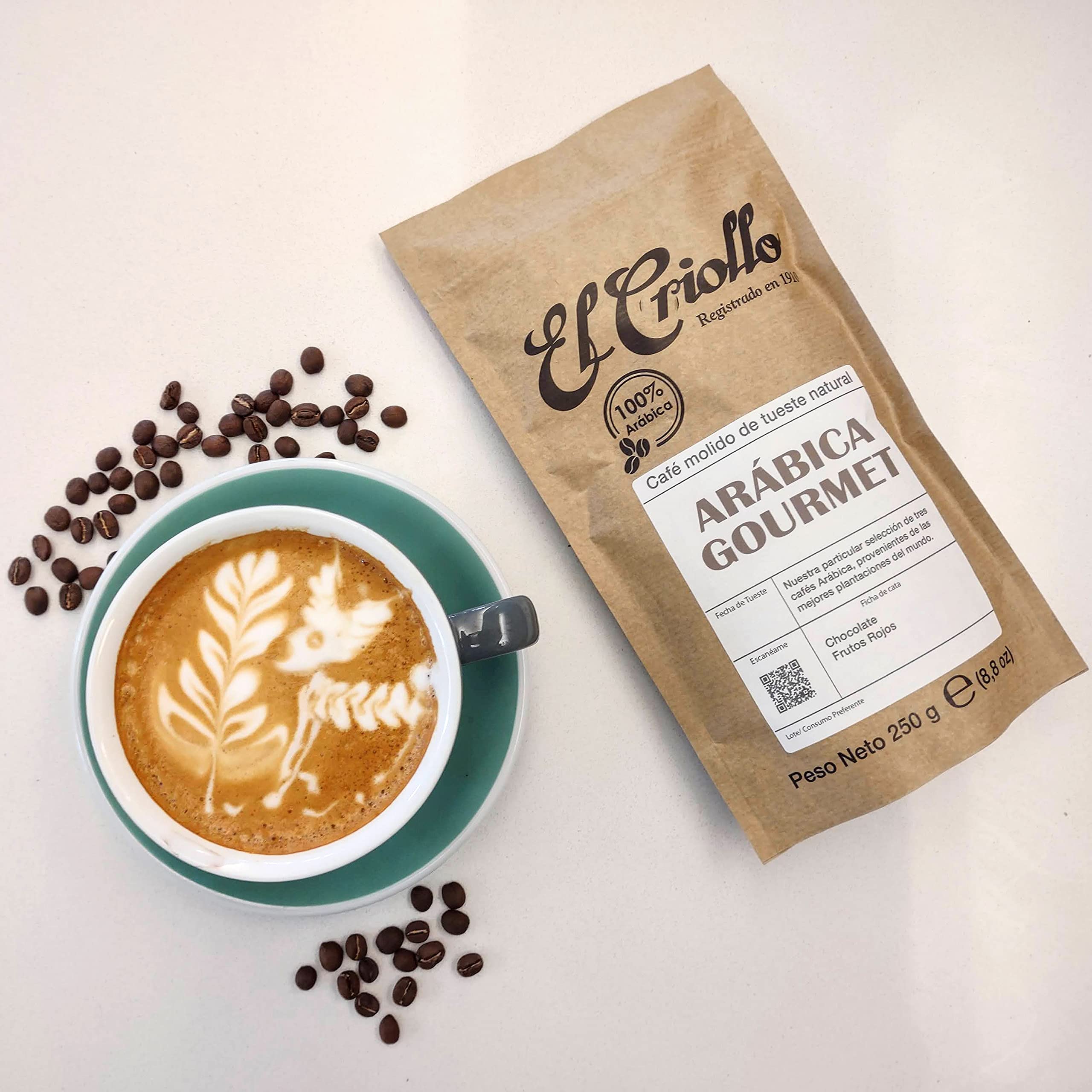 Caffè Arabica Gourmet IN GRANI - El Criollo® | Miscela Arabica tostata naturale al 100% | Caffè speciale | Confezione da 4x250gr. (1 KG)