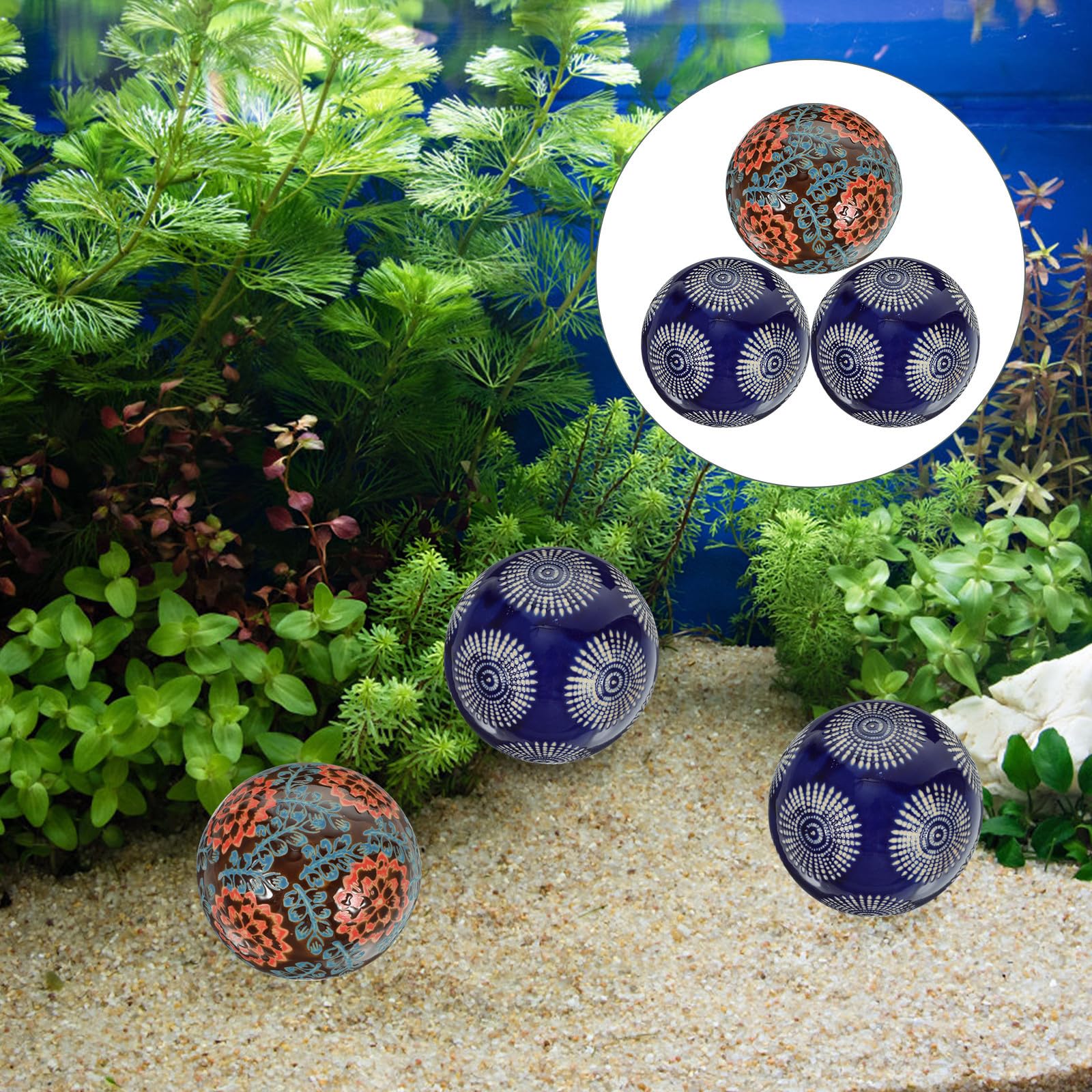 Yardenfun 3 Bolas Decorativas Flotantes de Cerámica para Acuario y Decoración del Hogar, Fáciles de Limpiar, Estilo Retro y Delicado para Interiores y Exteriores Estilo Varios Estilos
