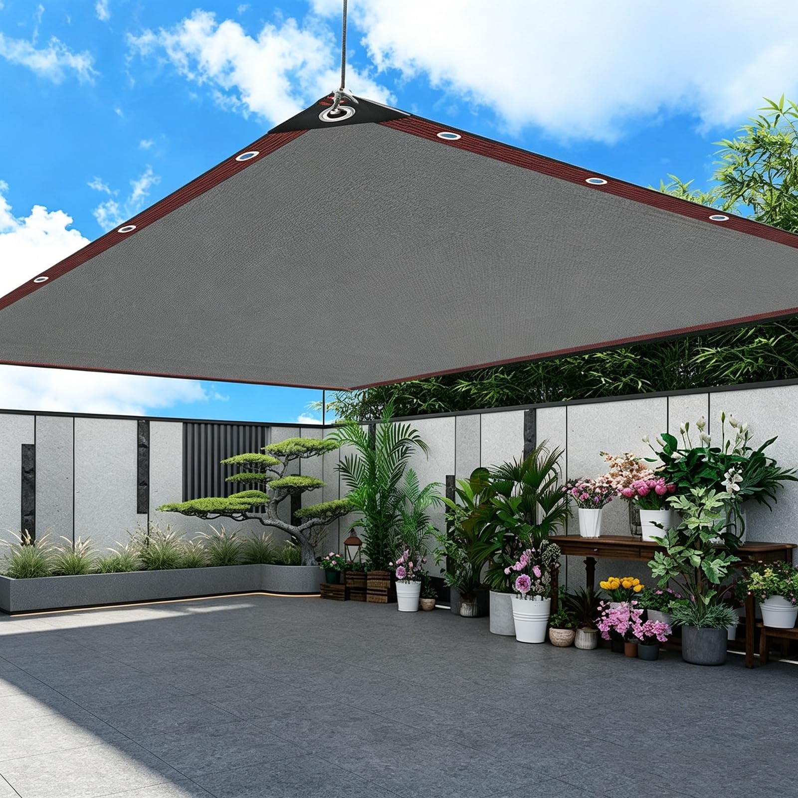 Gris Filet D'ombrage HDPE 95%, Bordure Renforcée 6 Coutures avec œillets Tous Les 50cm, Toile Anti-UV for Voiture, Plantes Succulentes, Terrasse, Toit et Serre Agricole(4.0x6.0m)