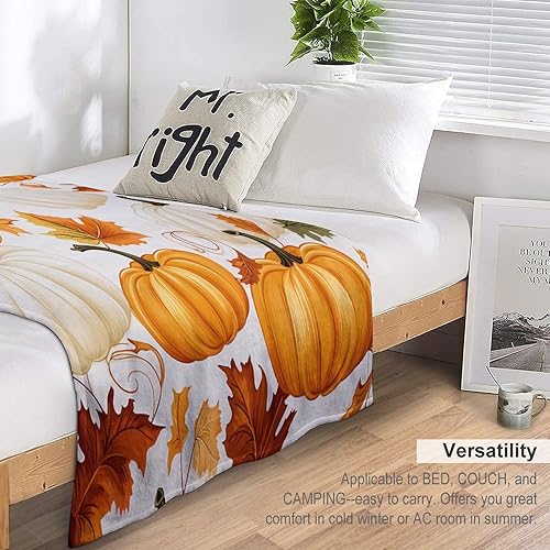 Miniatura 5 de Manta para sofá, acuarela, otoño, calabaza, cosecha, otoño, cosecha, suave, mullida, acogedora y ligera, para otoño, Halloween, 50 x 60 pulgadas,