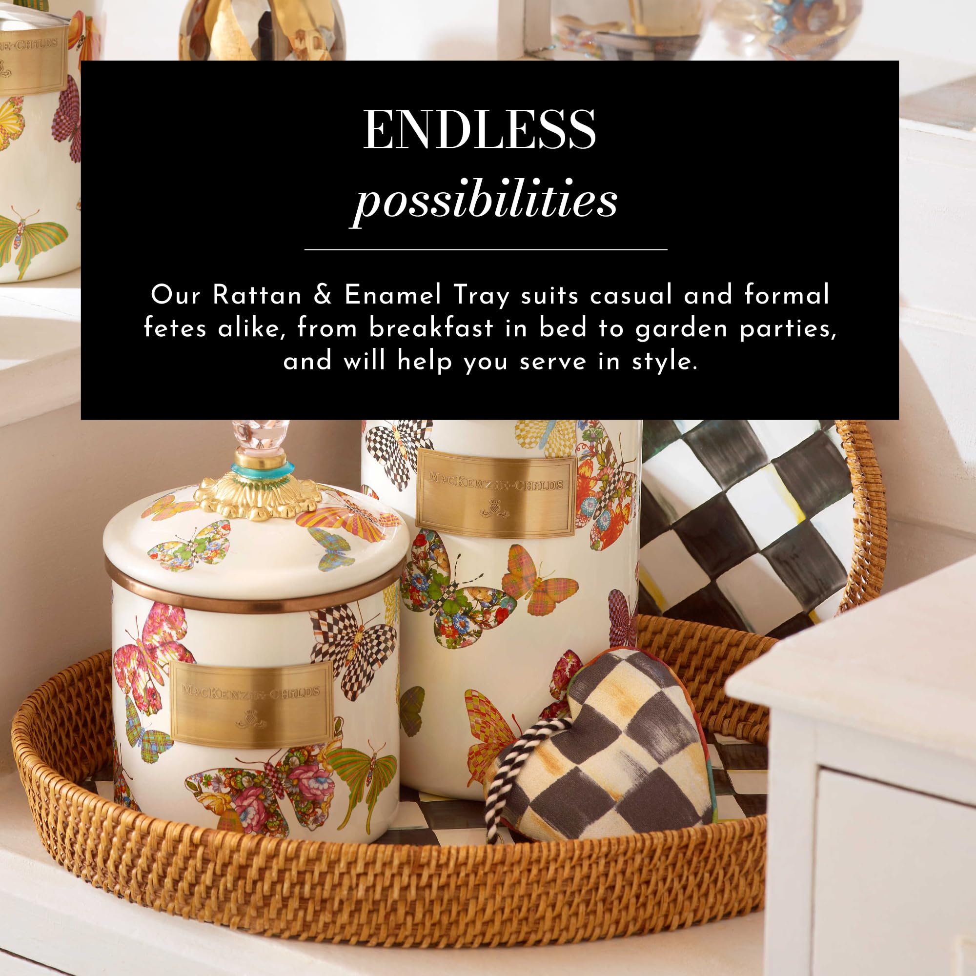 Amazon｜MacKenzie-Childs ラタン&エナメルトレイ - S｜トレイ・盆