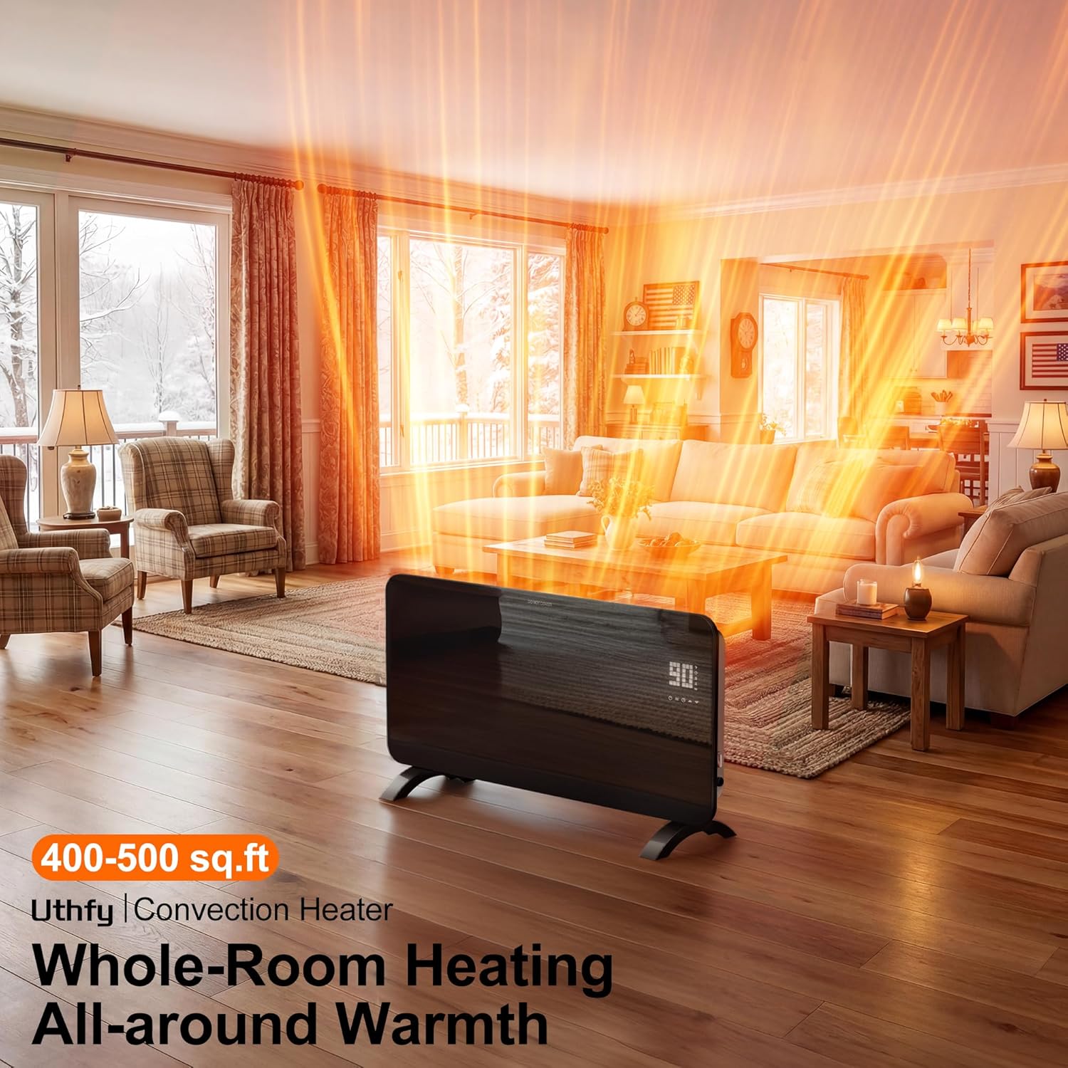 Uthfy Convection Panel Heater providing whole-room heating for 400-500 sq. ft.