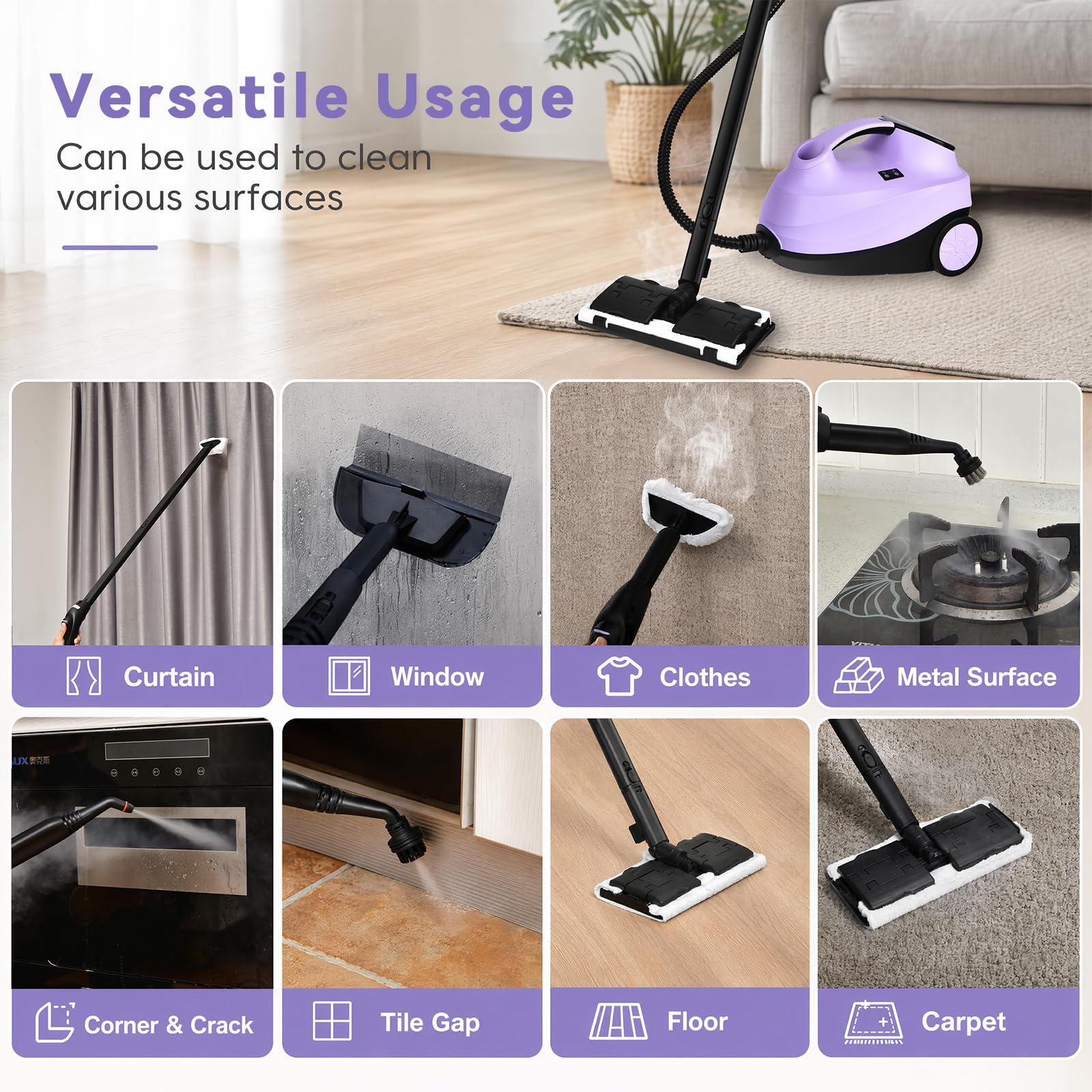 GIANTEX Pulitore a Vapore 2000W, 1,5L Serbatoio, 4 Bar, Viola
