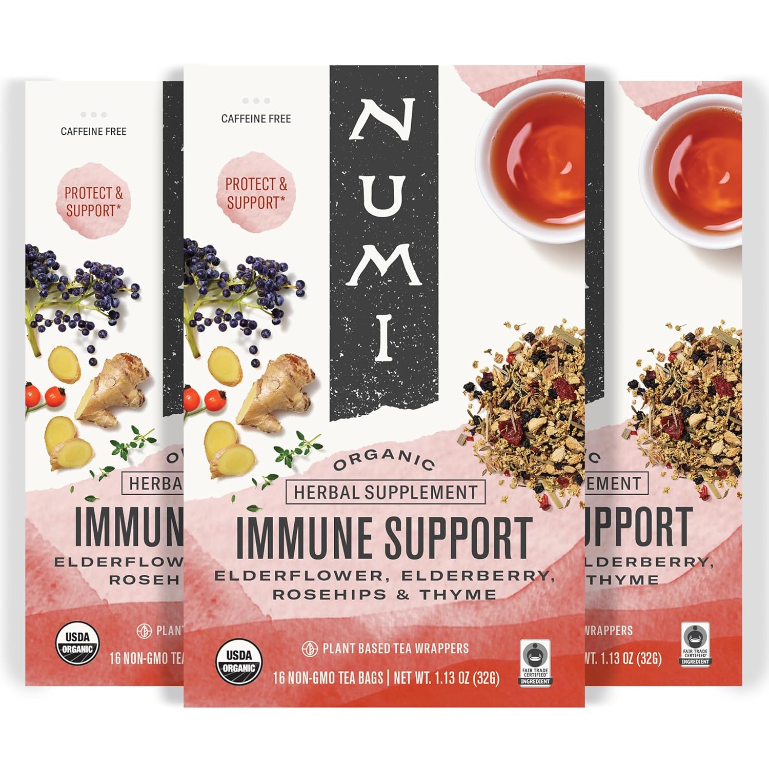 Numi Organic Immune Support Herbal Tea – 48 Herbal Tea Bags – Caffeine Free Blend with Elderflower Elderberry Rosehip & Thyme for Daily Immune Wellness & Comfort Numi Organic Immune Support Herbal Tea – 48 Herbal Tea Bags – Caffeine Free Blend with Elderflower Elderberry Rosehip & Thyme for Daily Immune Wellness & Comfort
