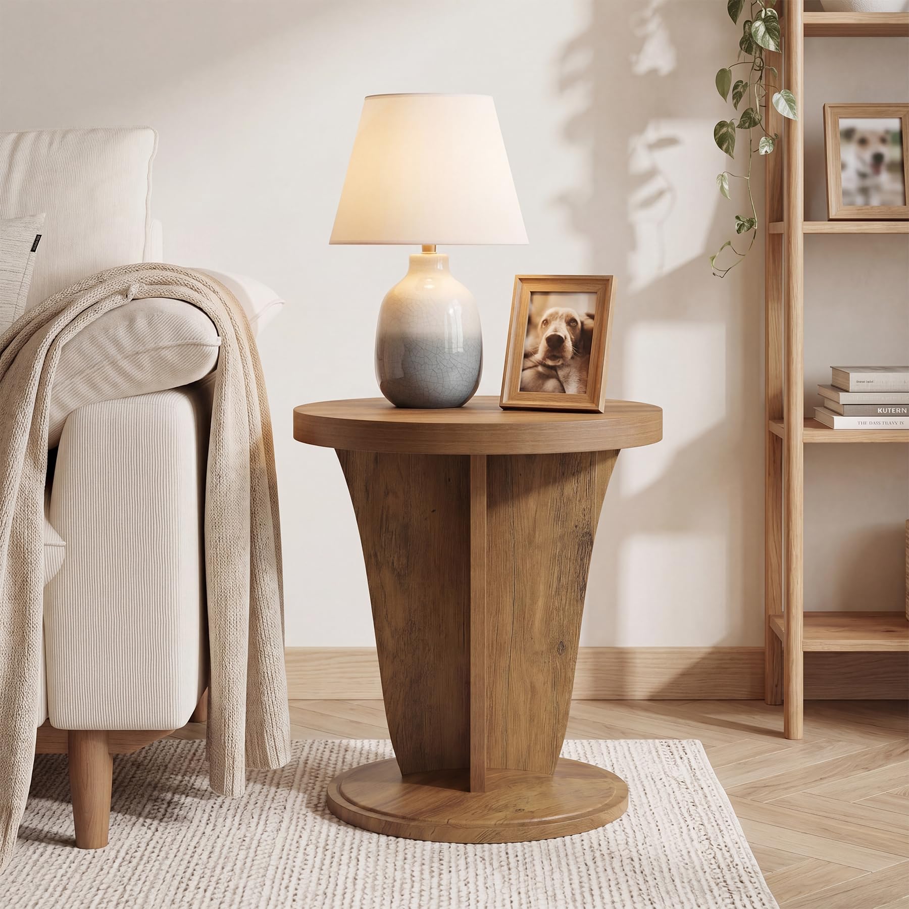 Tribesigns Mesa auxiliar redonda de madera para salón, 50 cm de diámetro, mesa de centro rústica, pequeña mesa de sofá en color marrón, ideal para salón, dormitorio, balcón y espacios pequeños