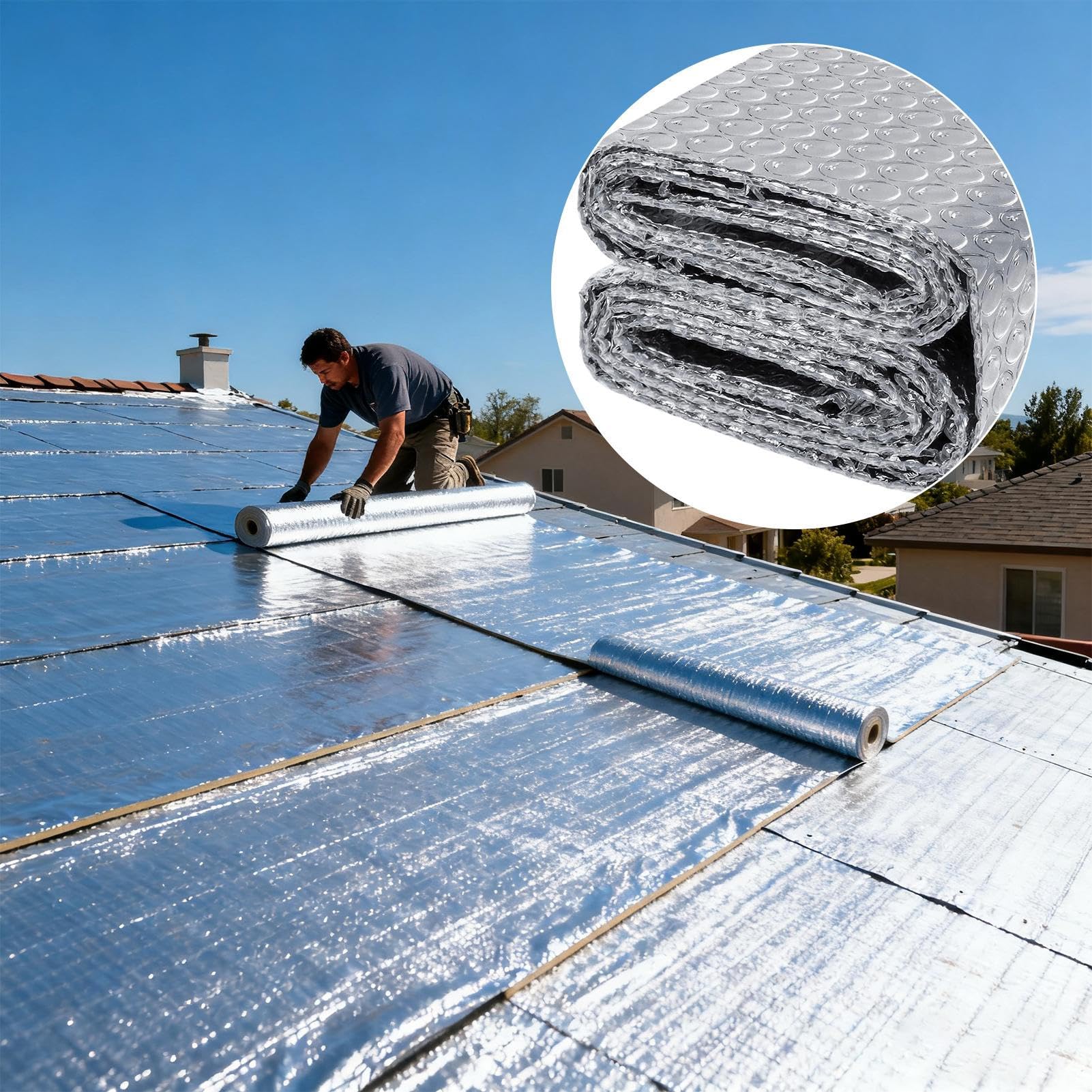 Isolation Film Réfléchissant Double face imperméable et résistant aux | Isolation Aluminium à Bulles Feuille isolante thermique à bulles pour camping-car, toit,