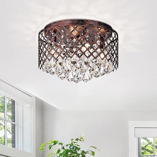 Miniatura 2 de EDVIVI Lámpara de araña de cristal con acabado de cobre antiguo de 4 luces, para dormitorio, pasillo, armario, entrada, escaleras