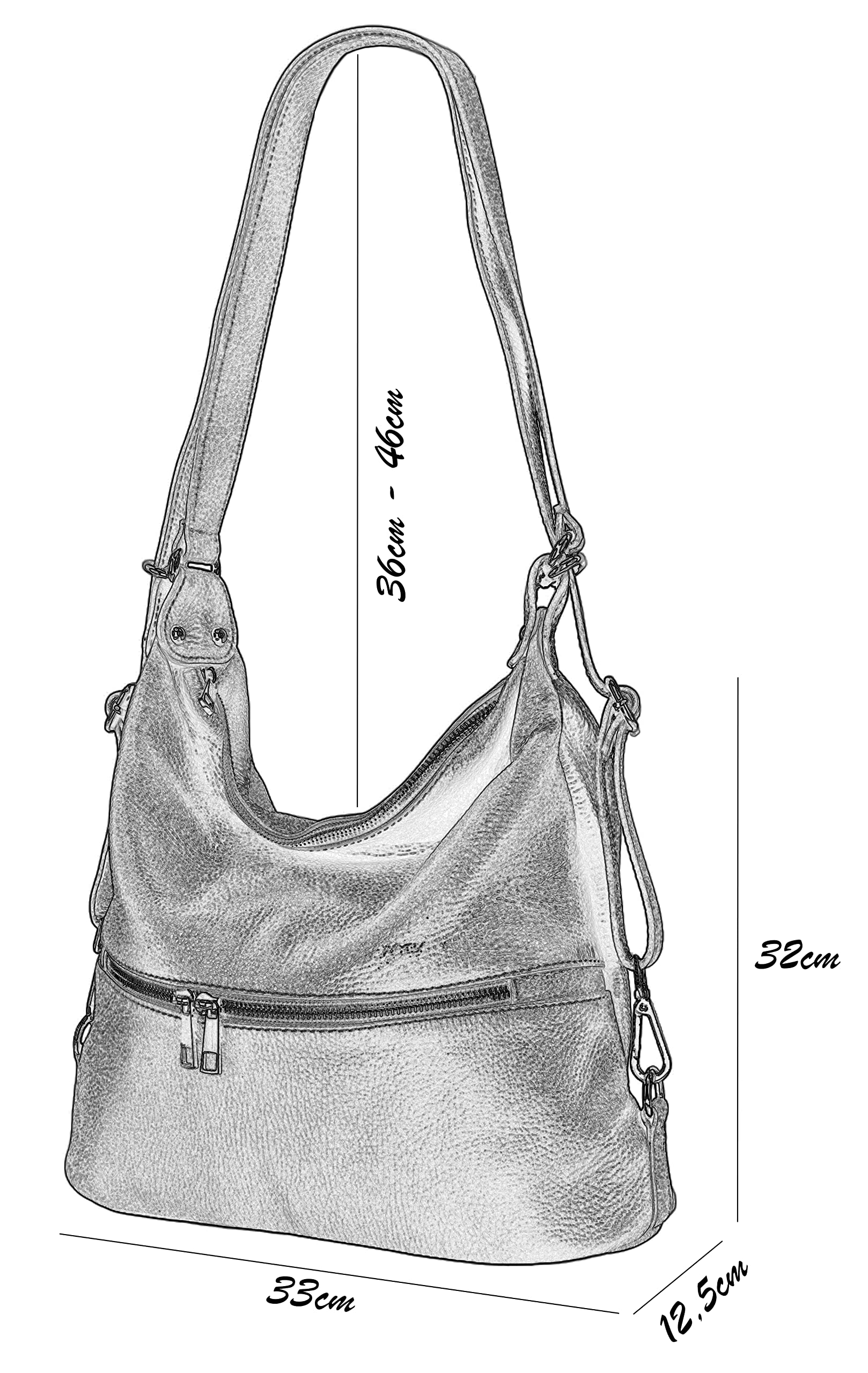 SH Leder Bina G677 torebka 2 w 1, plecak damski, torba na ramię, z prawdziwej skóry groszkowanej (szer. 33 cm x wys. 32 cm x głęb. 12,5 cm), jasny taupe, L