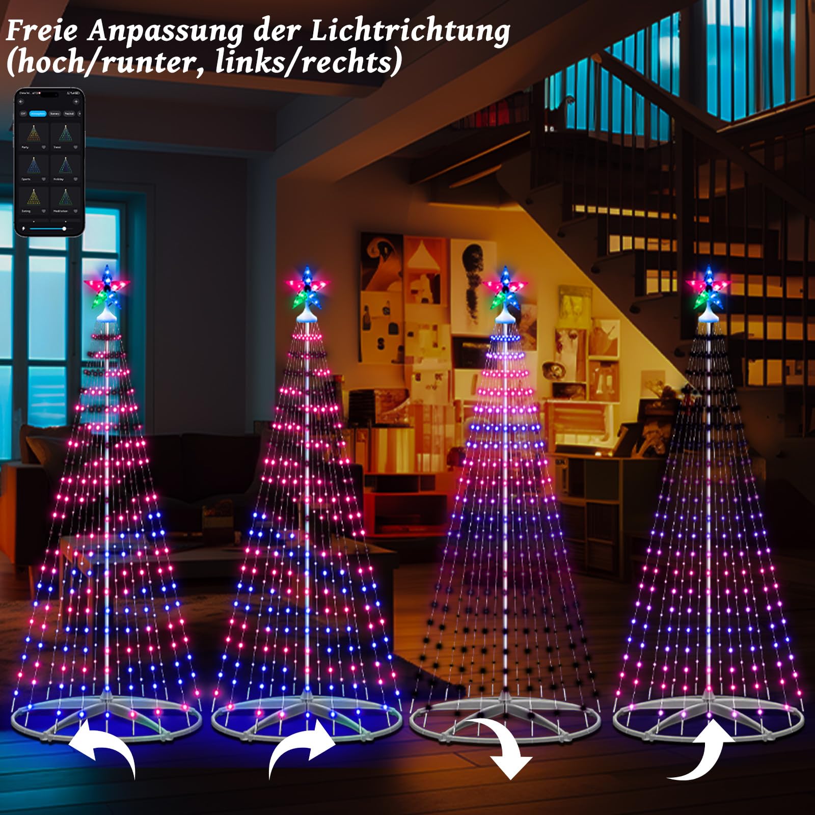 Árbol de Navidad con 310 luces LED, RGB, decoración navideña con temporizador, brillo, modo de música, control remoto, aplicación, guirnalda de luces para jardín, balcón, decoración navideña