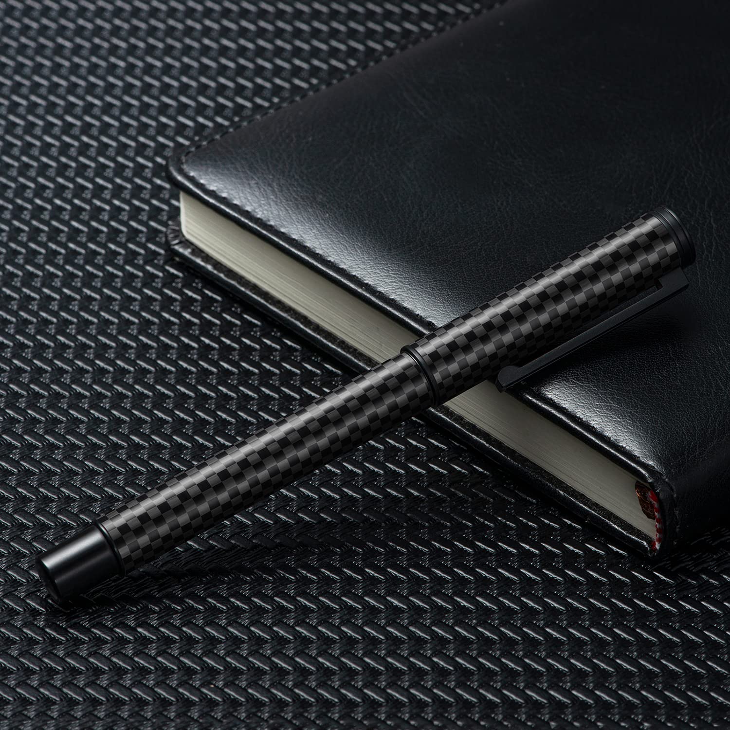 Hongdian Black Carbon Fiber Fountain Pen Extra Fine Nib Elegant Design Smooth Writer with Refillable Converter and Metal Pen Case Set - Image 2