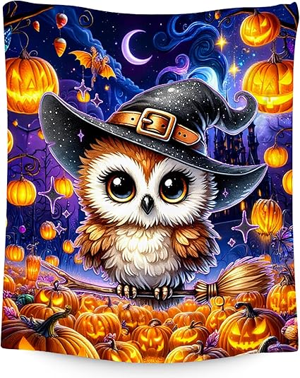 Halloween Blanket for Girls, Kids Blankets Gifts, Cute Owl Throw, Soft Fleece Throw for Halloween Decoration, 60"x80"