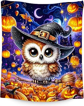 Halloween Blanket for Girls, Kids Blankets Gifts, Cute Owl Throw, Soft Fleece Throw for Halloween Decoration, 60"x80"