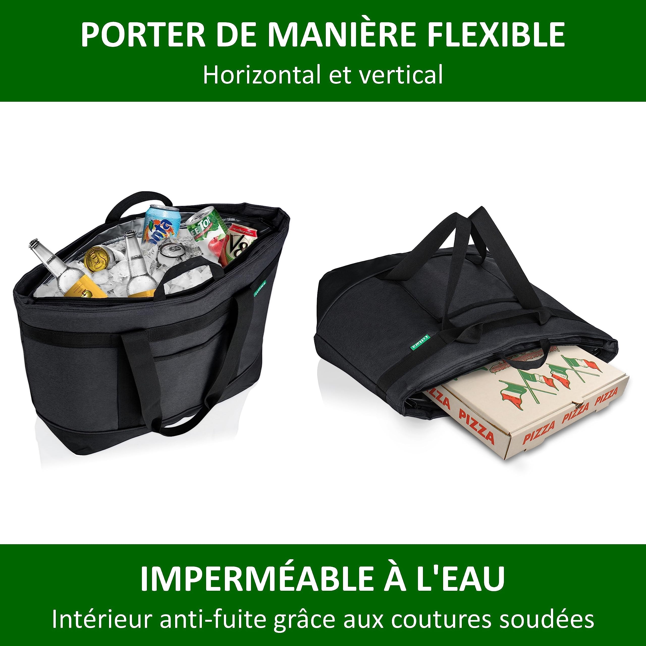 COTTARA® Grand sac isotherme pliable - Sac de courses stable avec une forte isolation pour chaud et froid - Idéal comme sac de courses, sac isotherme, sac de pique-nique, gris, XL - 30 Liter