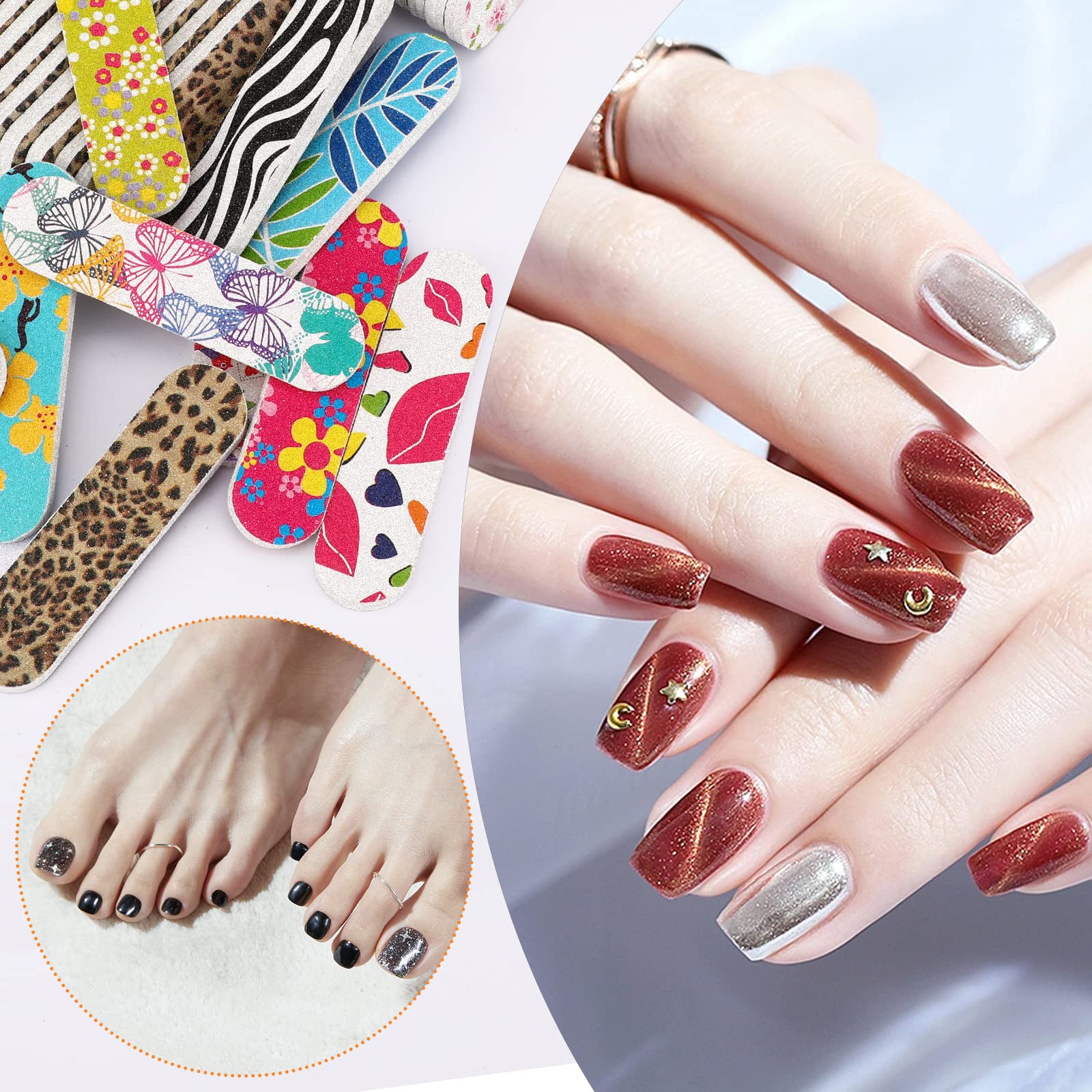 JSRQT 100 sztuk pilników do paznokci, mini zestaw do paznokci, dwustronne zestaw do manicure, pilniki do paznokci żelowych do domu i salonu, jednorazowe