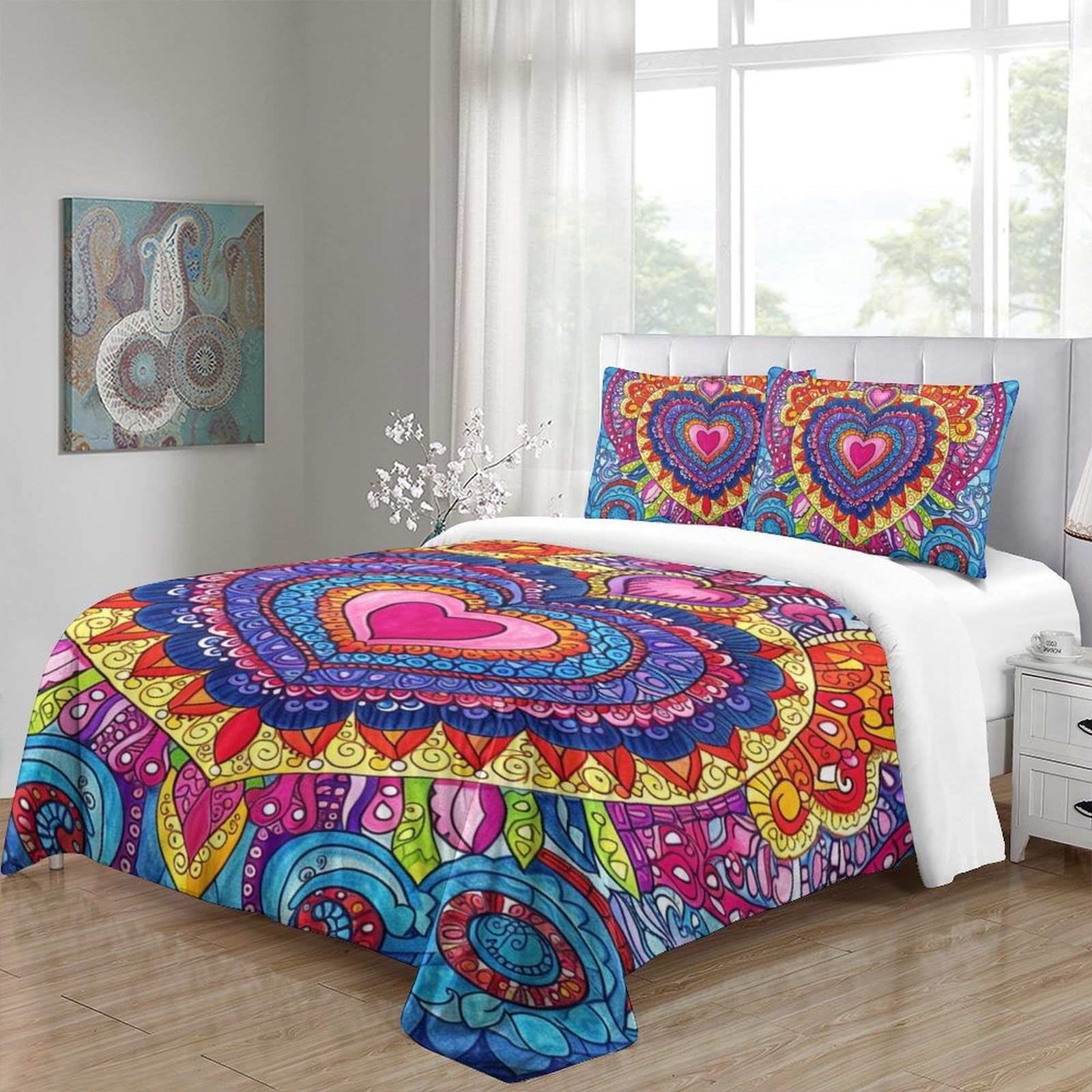 GLKEBAGZZ Mandala Copripiumino in Microfibra Con Stampa 3D Set Di Biancheria Da Letto Con Cerniera E Trapuntato E Federe Per Ragazzie Ragazze Double(200x200cm