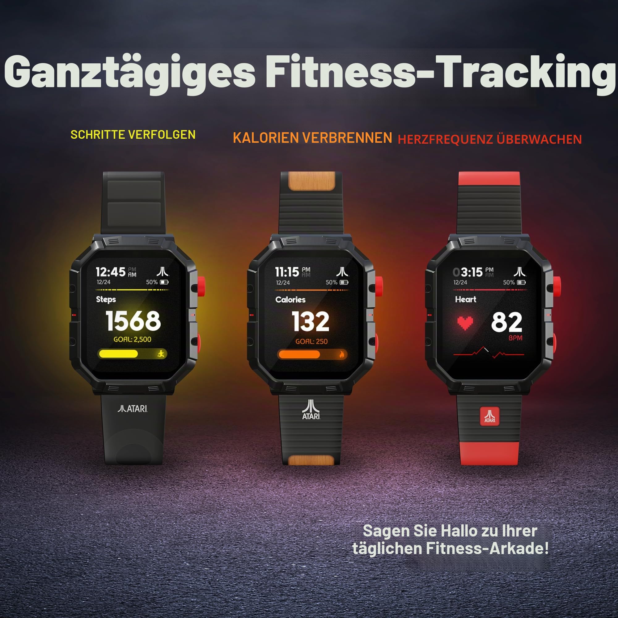 Atari 2600 My Play Watch – Retro-Gaming-Smartwatch mit selektiver Technologie, Nicht verbunden, integriertem Tausendfüßler, Pong, Missile Command, Super-Breakout, Fitness-Tracker, IP68