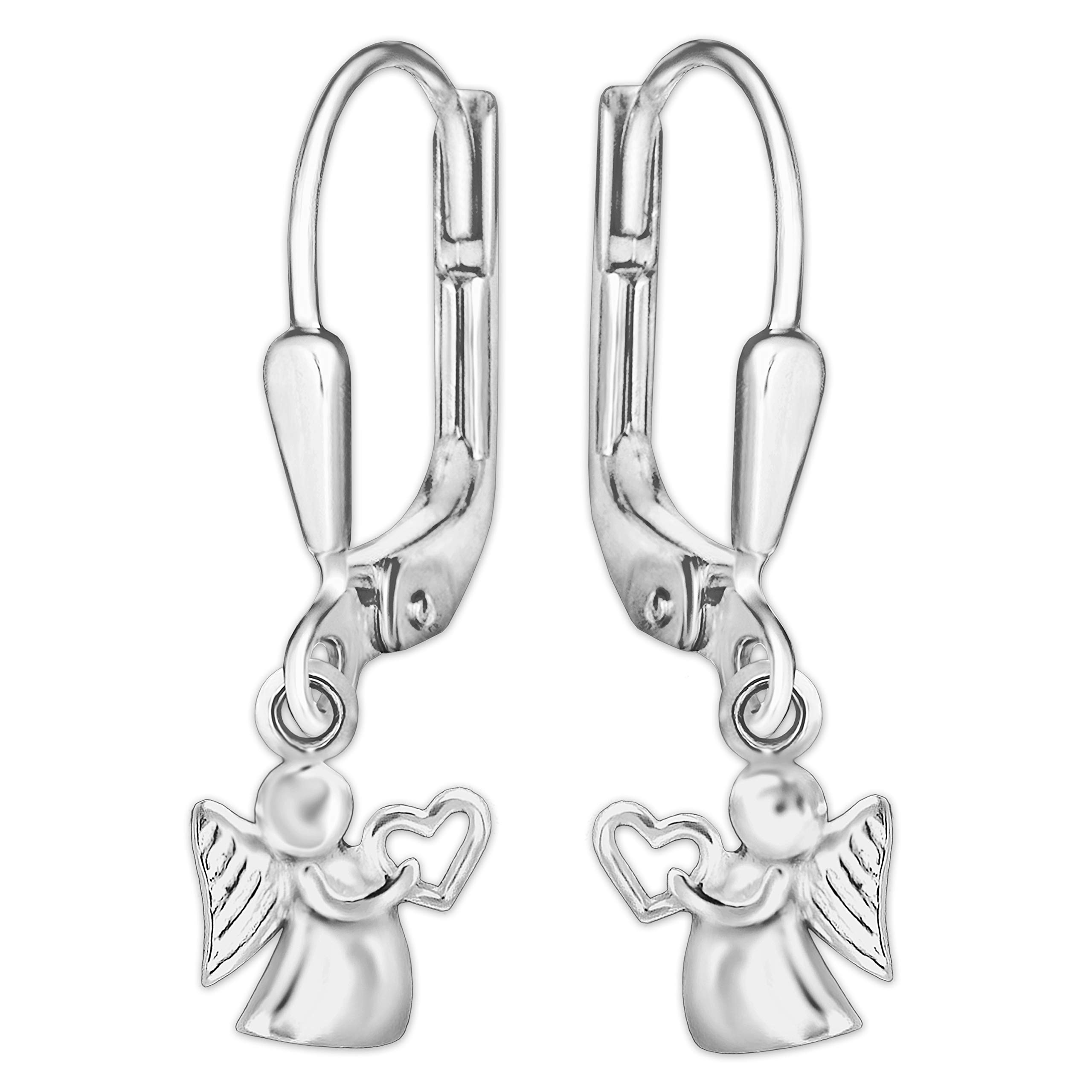 CLEVER SCHMUCK Ohrstecker Engel Aus 925er Sterling Silber – 10x10 Mm, Mit Herz In Der Hand, Hochglänzend