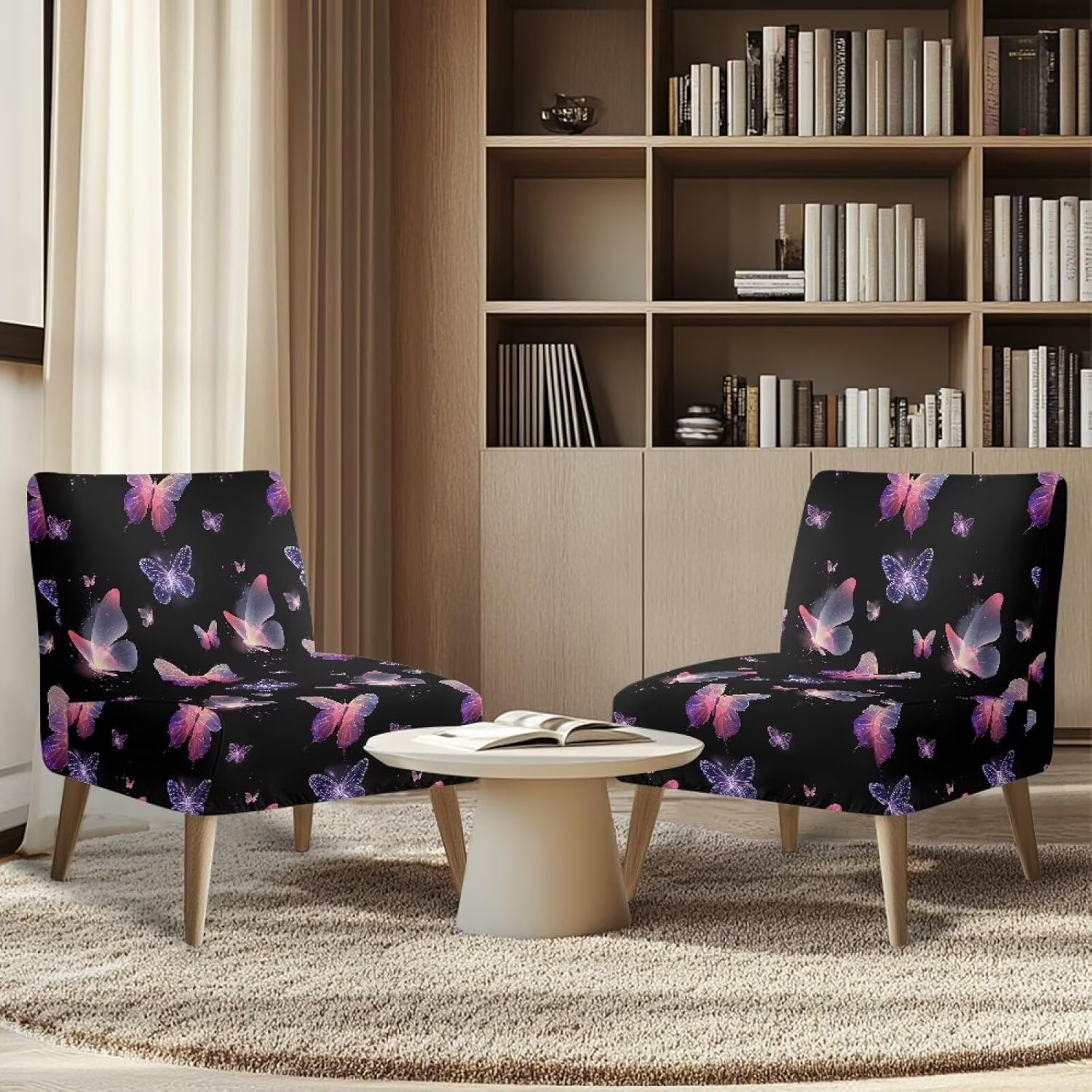 Yorontervo Translucent Butterfly Armless Accent Chair Cover for Home & Office Stretch Armless Chair Slipcover Removable Furniture Protector Covers Washable