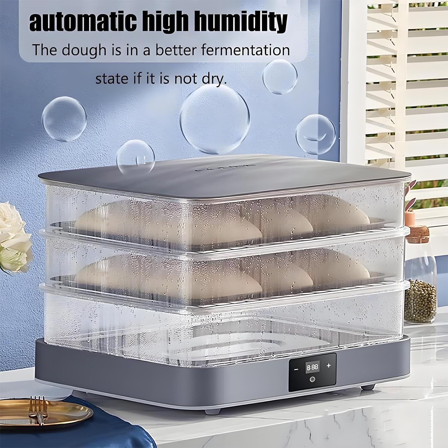 Elektrischer Gärschrank, 40 l, abnehmbares Haushaltsgerät, Temperaturregelung 20–50 °C + 1 Min.–24 Std., automatische Feuchtigkeitsregelung