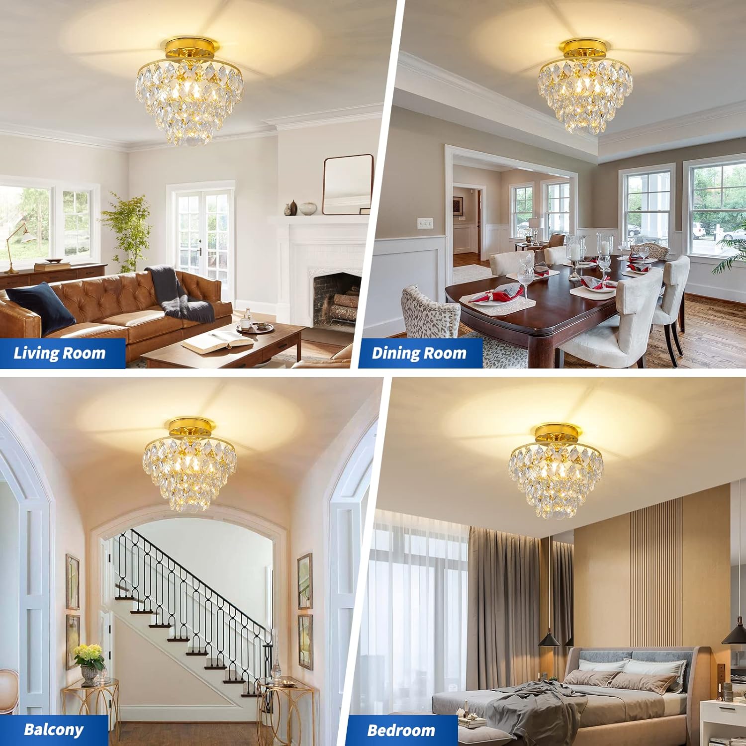 CM MZY Modern Gold Crystal Chandeliers, Mini Flush Mount Ceiling Light Fixture, Close to Ceiling Lamp Fixture for Hallway Bedroom Bathroom Closet Kitchen Foyer