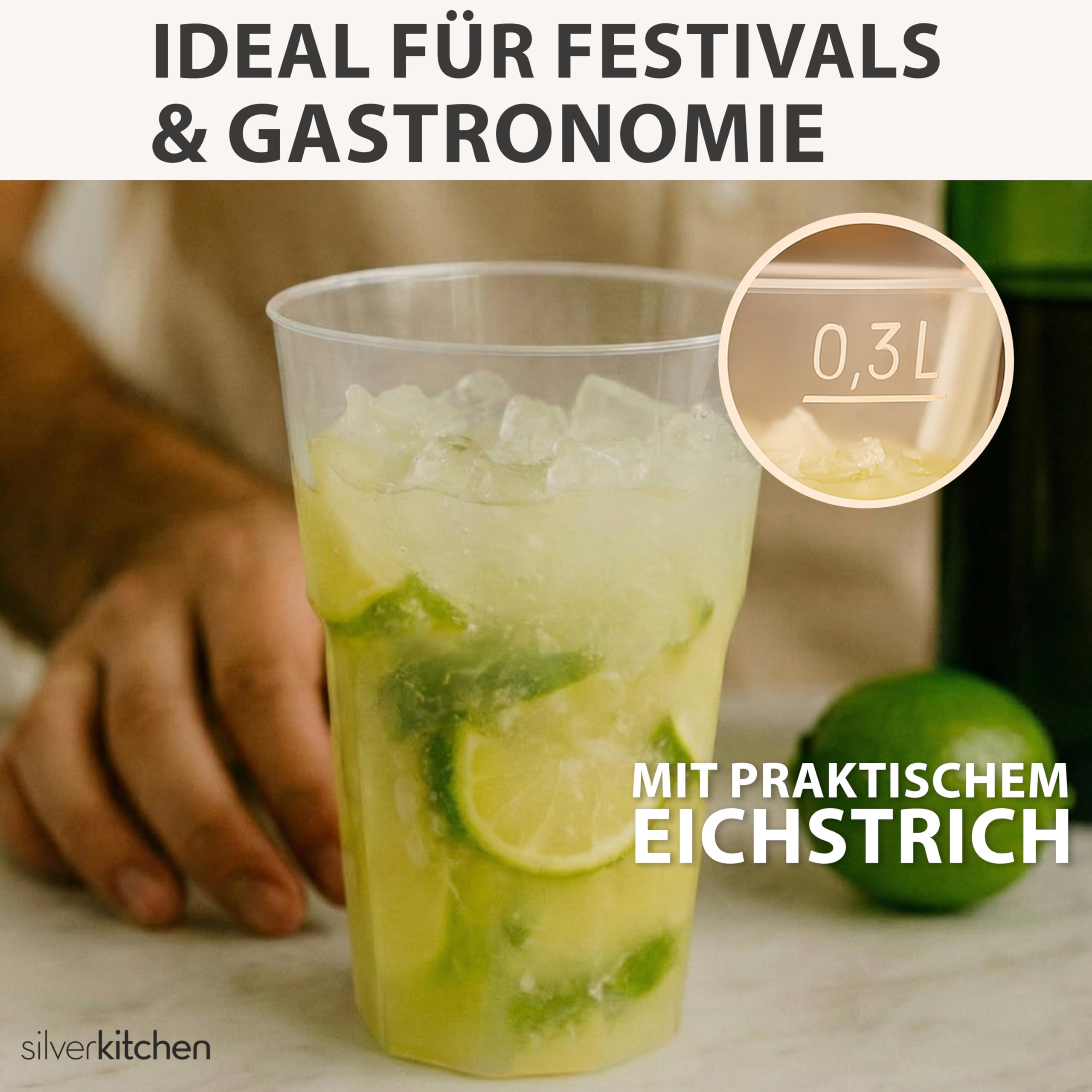 100x Cocktail Plastikbecher 0,3 L – Stapelbare Mehrweg Partybecher - Spülmaschinenfeste Hartplastik Becher für Events, Partys & Gastro