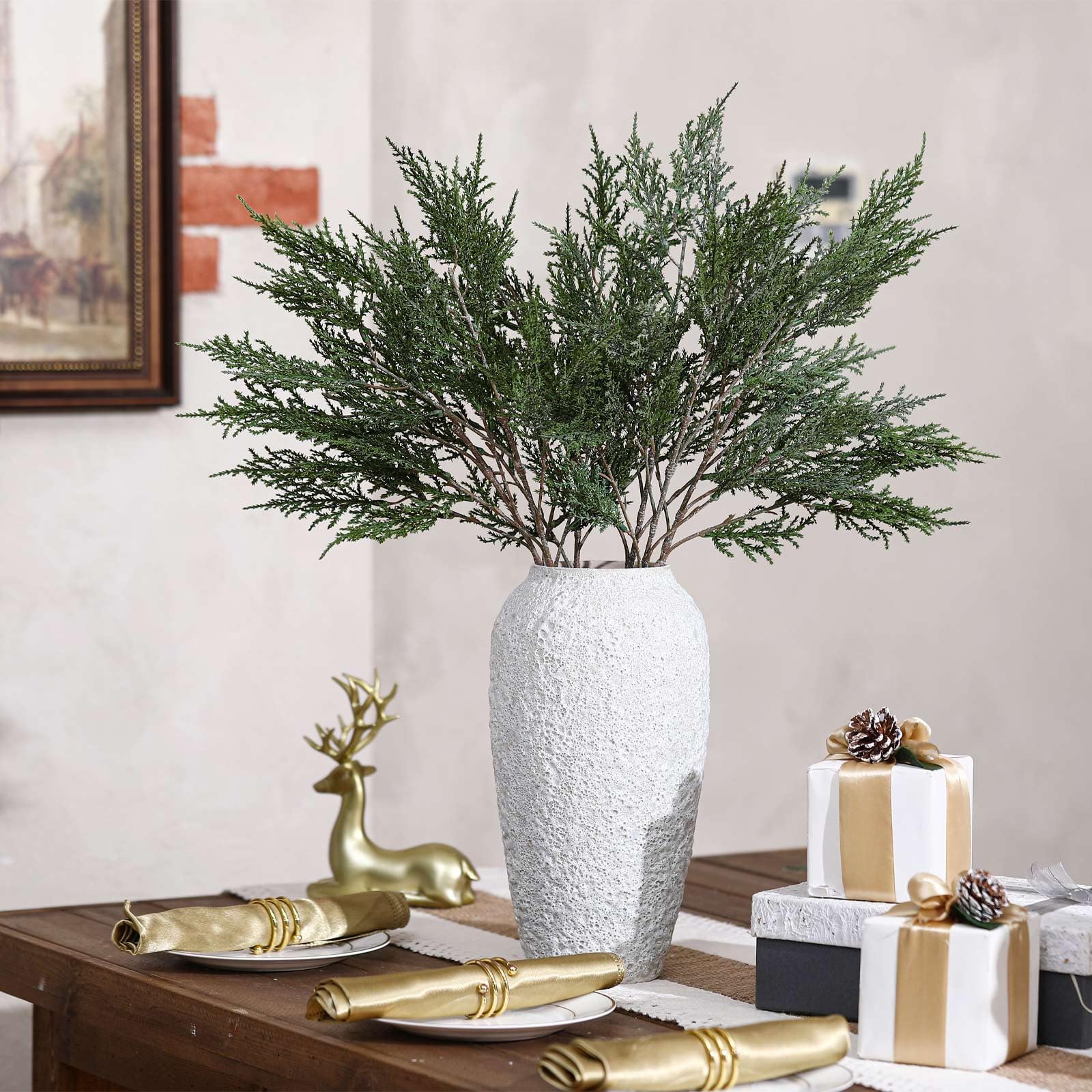 Giegxin Lot de 6 grandes branches de pin artificielles de Noël de 72 cm, tiges de pin artificielles pour sapin de Noël, guirlande, couronne, bricolage intérieur et extérieur